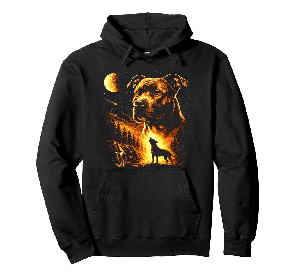 Pitbull Howling To Moon Forest 90S Hoodie - Minimalist Print for Adults - T-Shirt, Sweatshirt, Hoodie