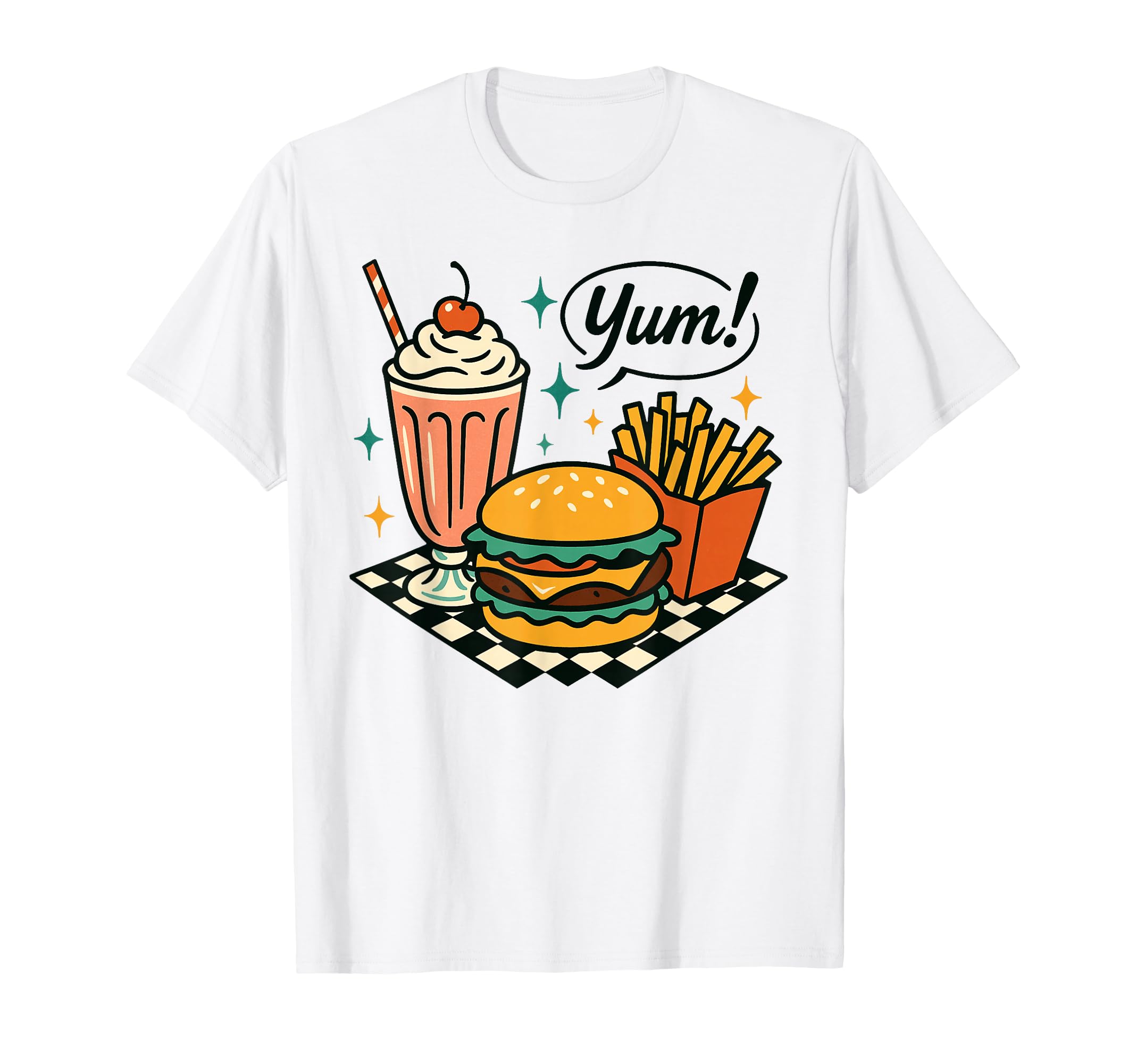 Yum Diner Burger Milkshake Fries 50S T-Shirt - Trendy Graphic Men Women - T-Shirt, Sweatshirt, Hoodie