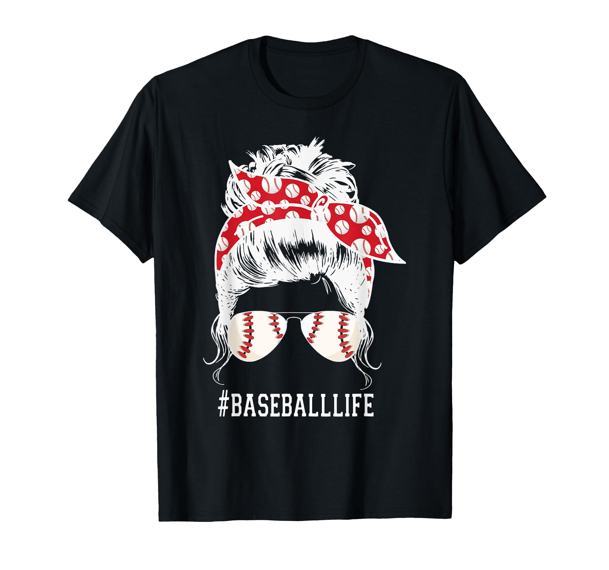 Baseball Mom Life Softball Messy Bun T-Shirt - Graphic Print for Adults - T-Shirt, Sweatshirt, Hoodie