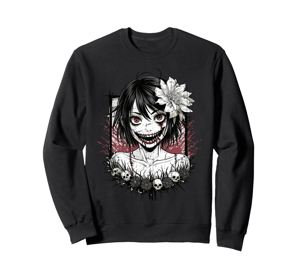 Horror Anime Goth Oni Mask Creepy Sweatshirt - Trendy Graphic Men Women - T-Shirt, Sweatshirt, Hoodie