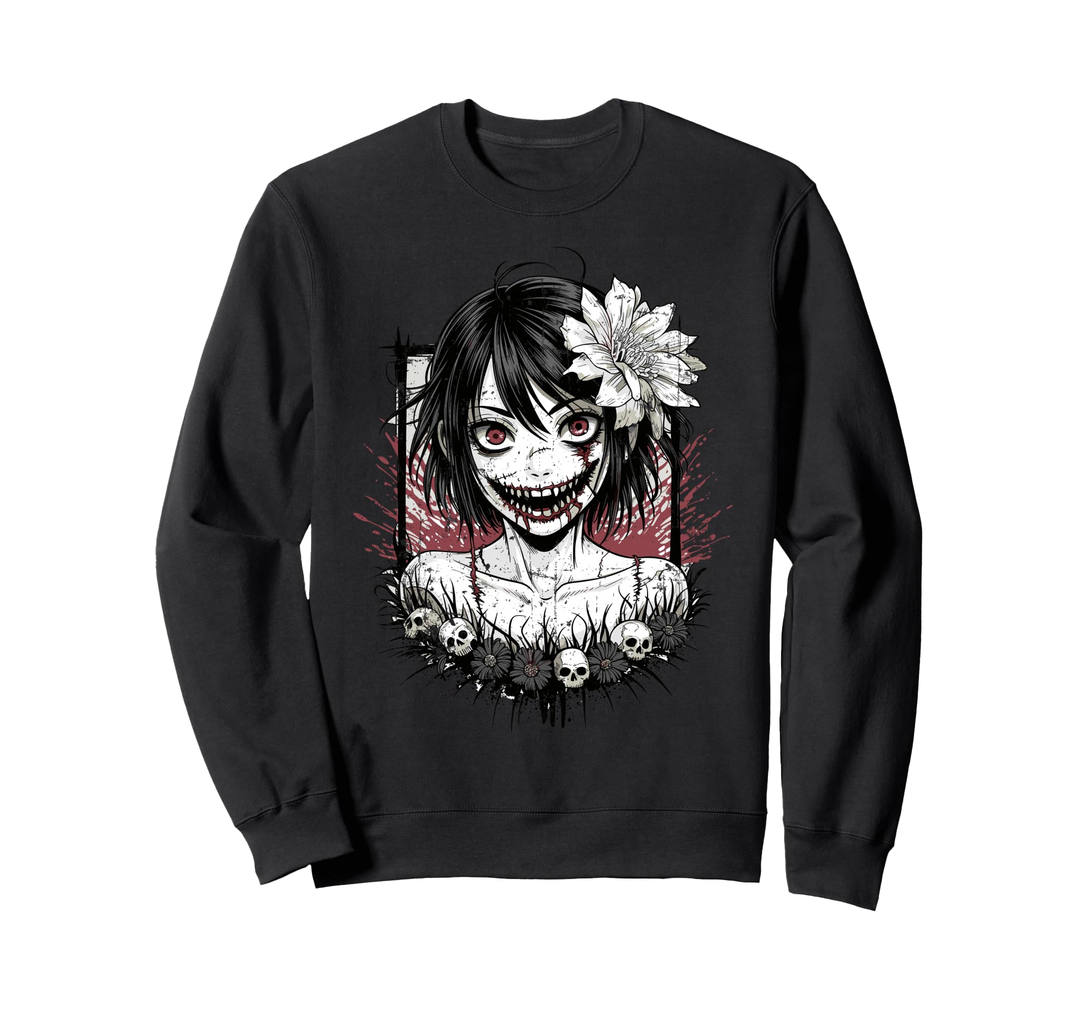 Horror Anime Goth Oni Mask Creepy Sweatshirt - Trendy Graphic Men Women - T-Shirt, Sweatshirt, Hoodie