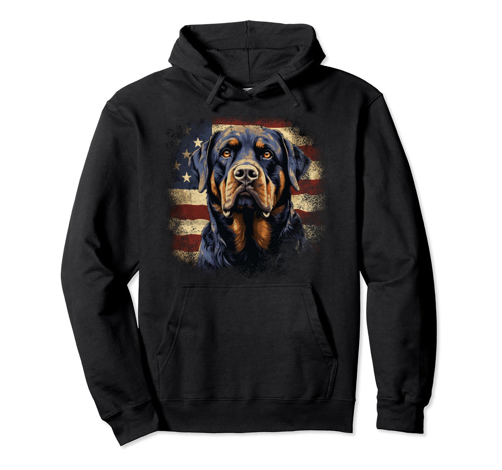 Rottweiler Dog Patriotic Distressed Hoodie - Custom Art Print for Adults - T-Shirt, Sweatshirt, Hoodie