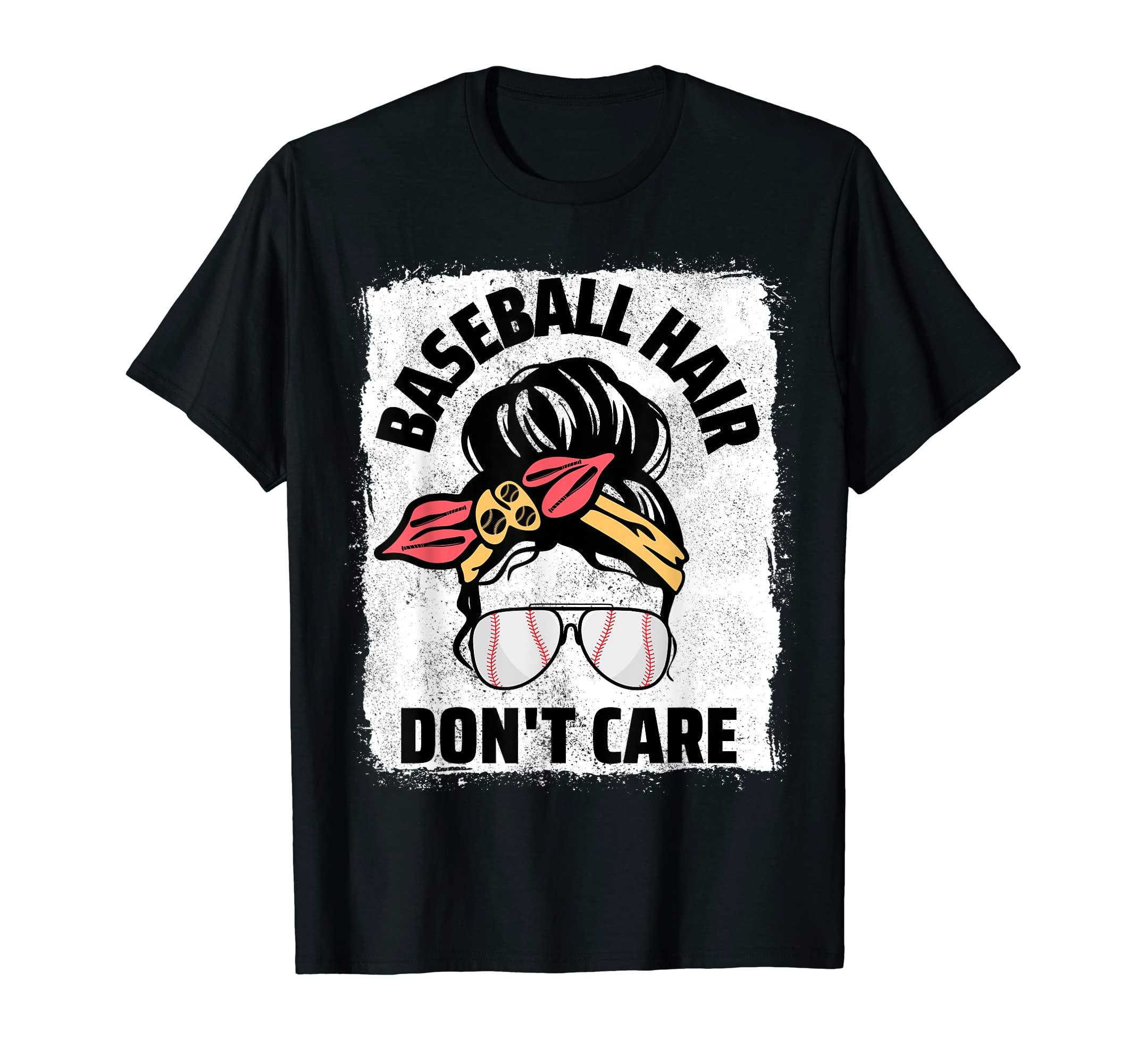Baseball Hair Dont Care Messy Bun T-Shirt - Fun Novelty Design Men Women - T-Shirt, Sweatshirt, Hoodie