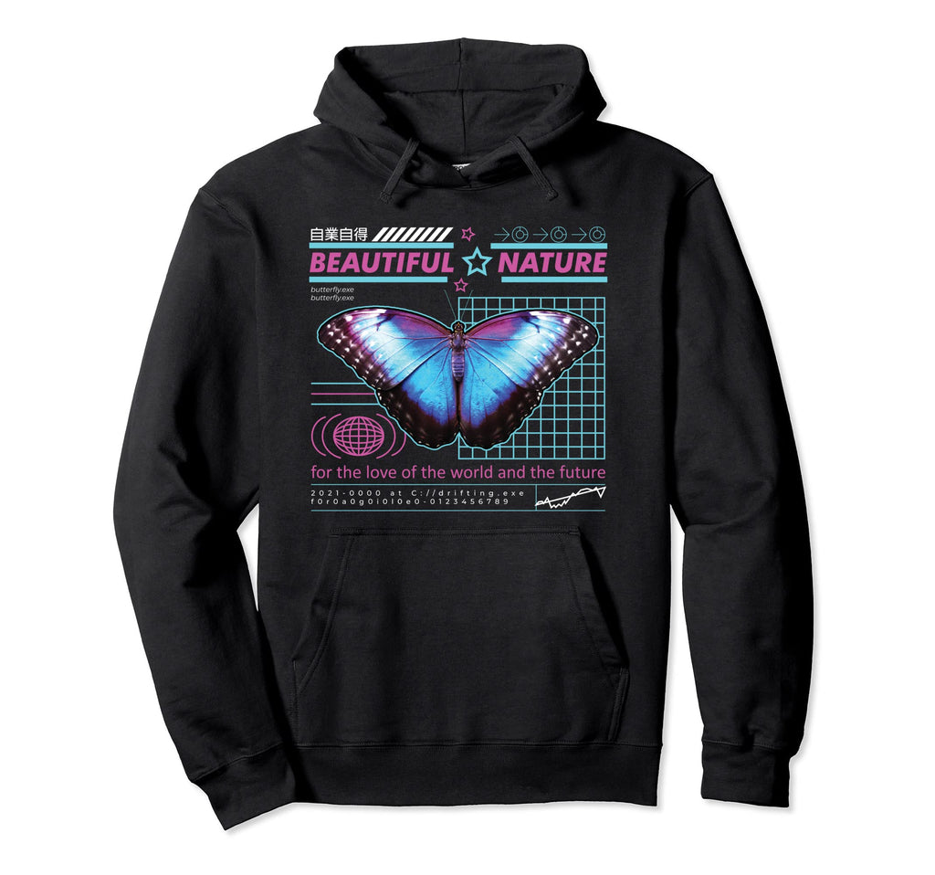 Vaporwave Beautiful Nature Butterfly Hoodie - Casual Everyday Wear Unisex - T-Shirt, Sweatshirt, Hoodie