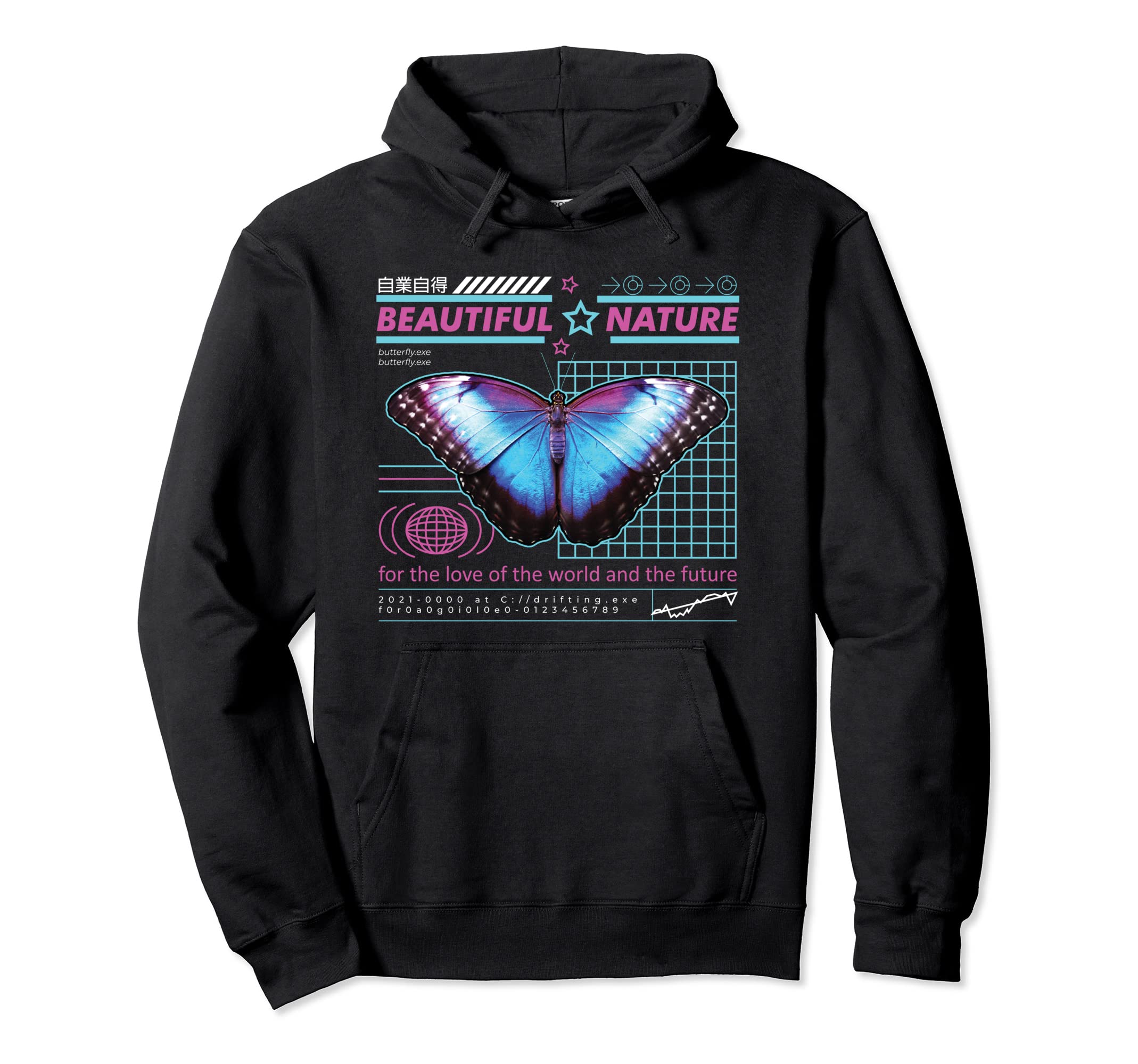 Vaporwave Beautiful Nature Butterfly Hoodie - Casual Everyday Wear Unisex - T-Shirt, Sweatshirt, Hoodie