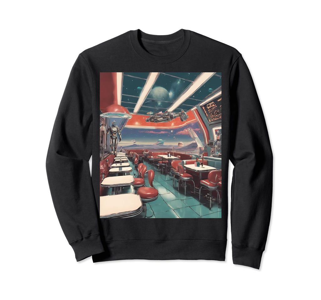 Space Diner Robot Waitstaff Sweatshirt - Fun Novelty Design for Adults - T-Shirt, Sweatshirt, Hoodie