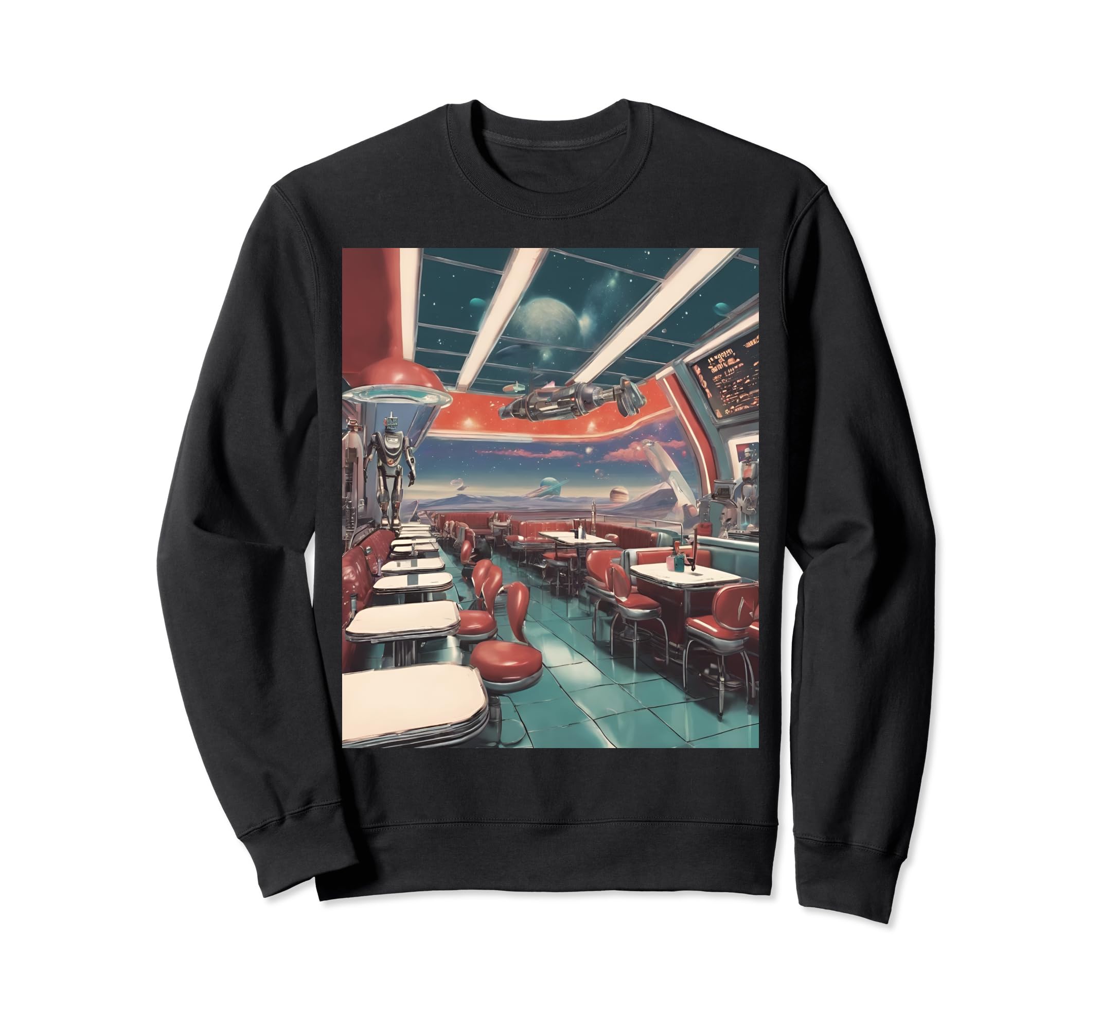 Space Diner Robot Waitstaff Sweatshirt - Fun Novelty Design for Adults - T-Shirt, Sweatshirt, Hoodie