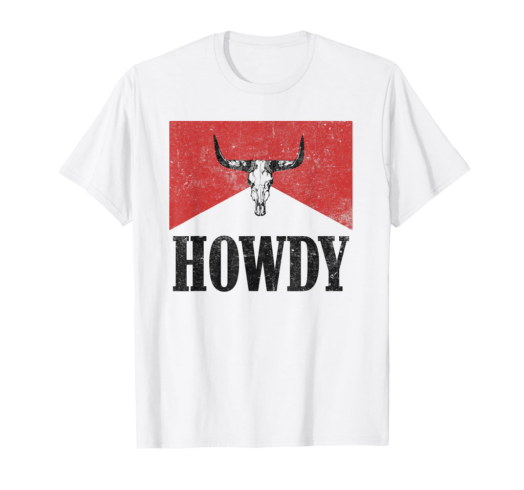 Bull Skull Hey There Howdy Western T-Shirt - Novelty Apparel for Adults - T-Shirt, Sweatshirt, Hoodie