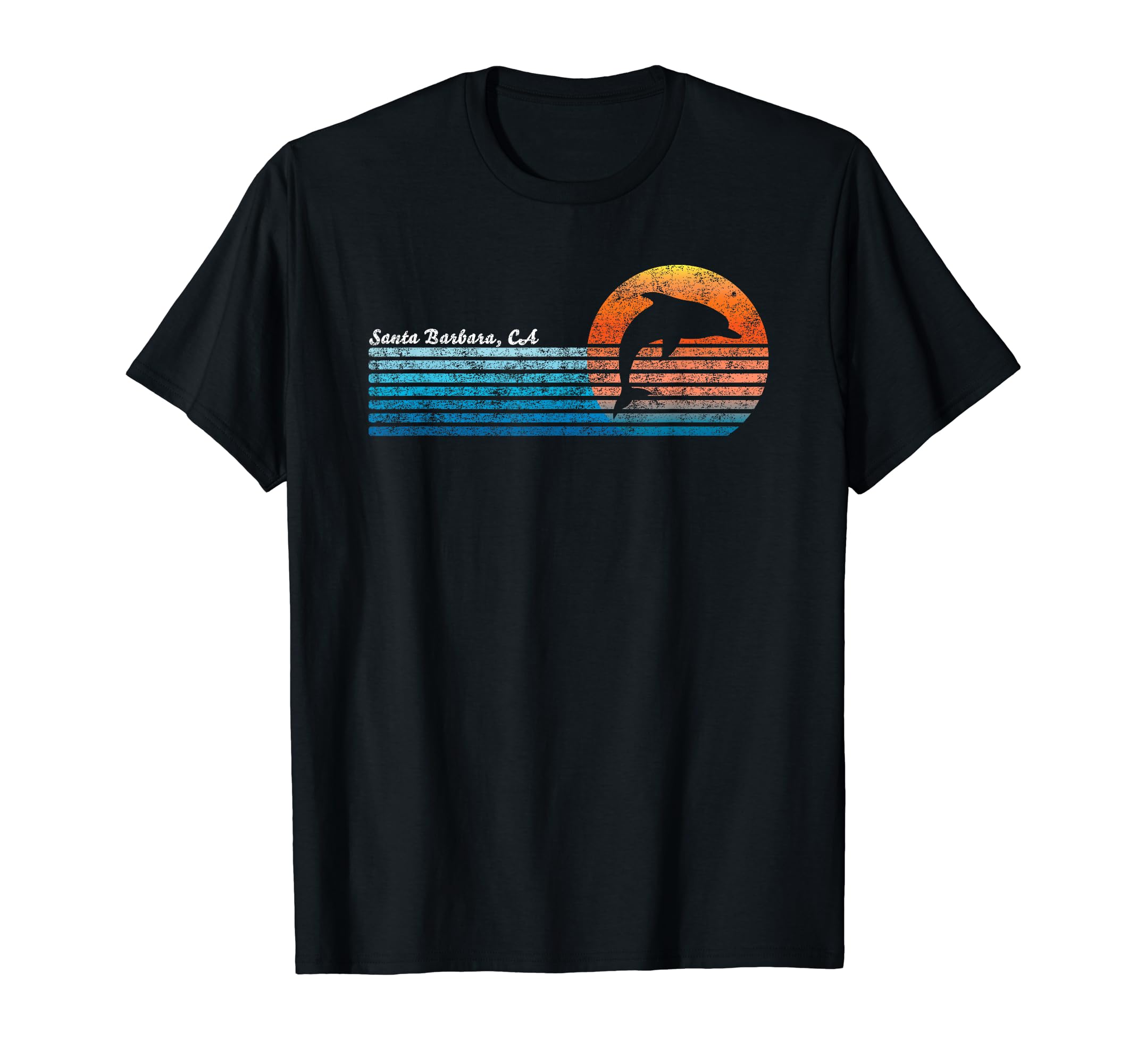 Santa Barbara Ca 80S Dolphin Sunset T-Shirt - Graphic Print Men Women - T-Shirt, Sweatshirt, Hoodie