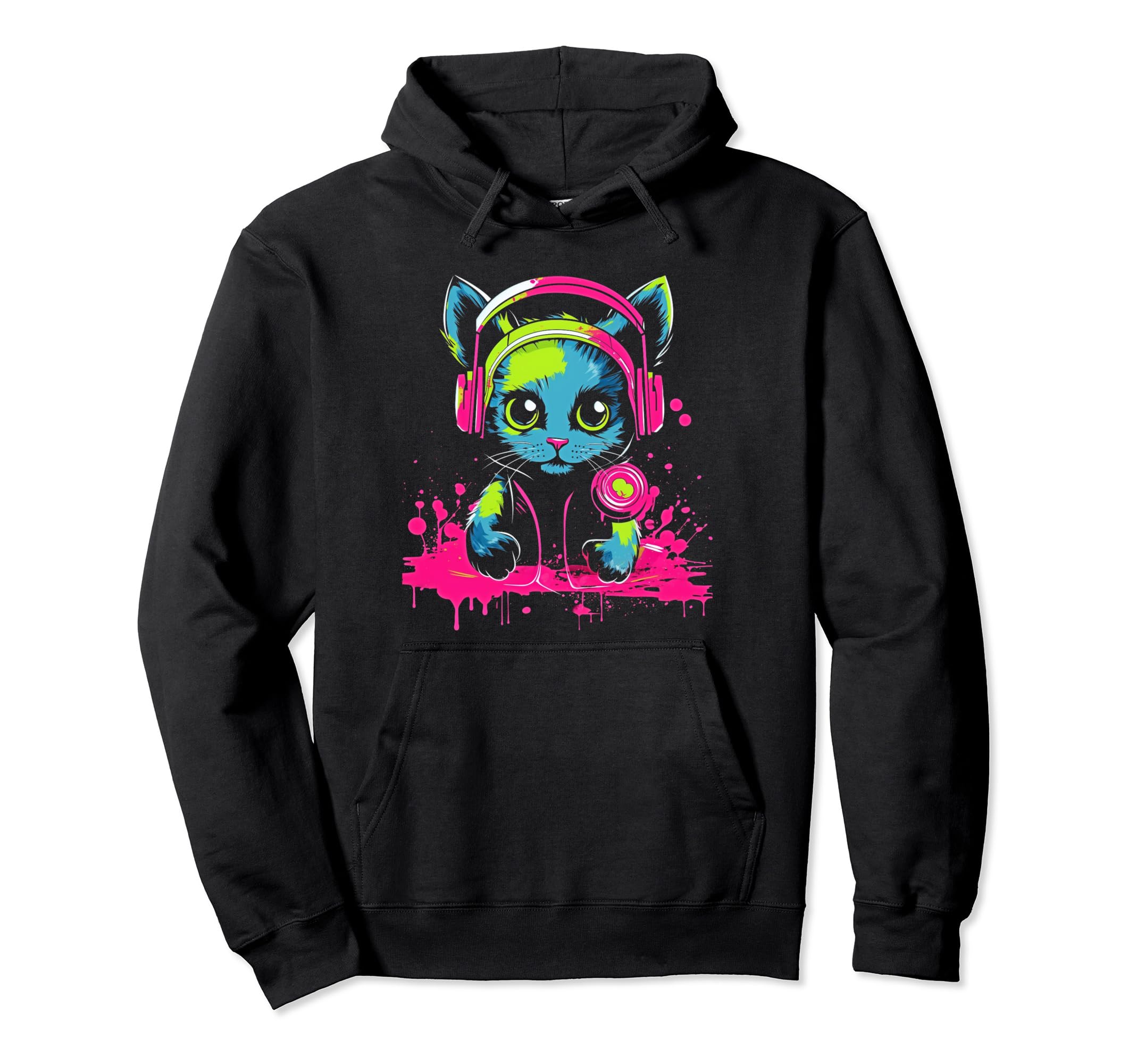 Kawaii Cat Dj Japanese Edm Y2K Hoodie - Casual Everyday Wear Men Women - T-Shirt, Sweatshirt, Hoodie