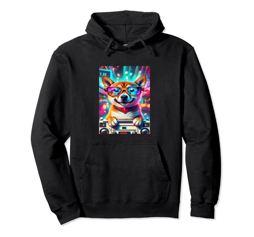 Shiba Inu Puppy Boom Box And Hoodie - Fun Novelty Design for Adults - T-Shirt, Sweatshirt, Hoodie
