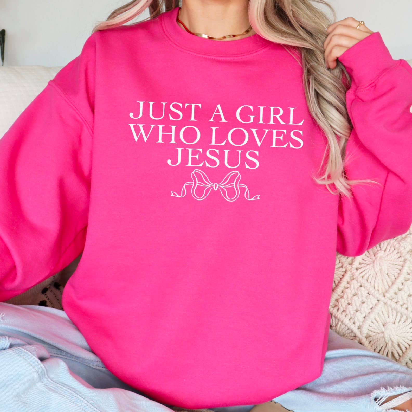 Just A Girl Who Loves Jesus Christian Graphic - Adult & Kids T-Shirts, Sweatshirts & Hoodies apparel design preview 1
