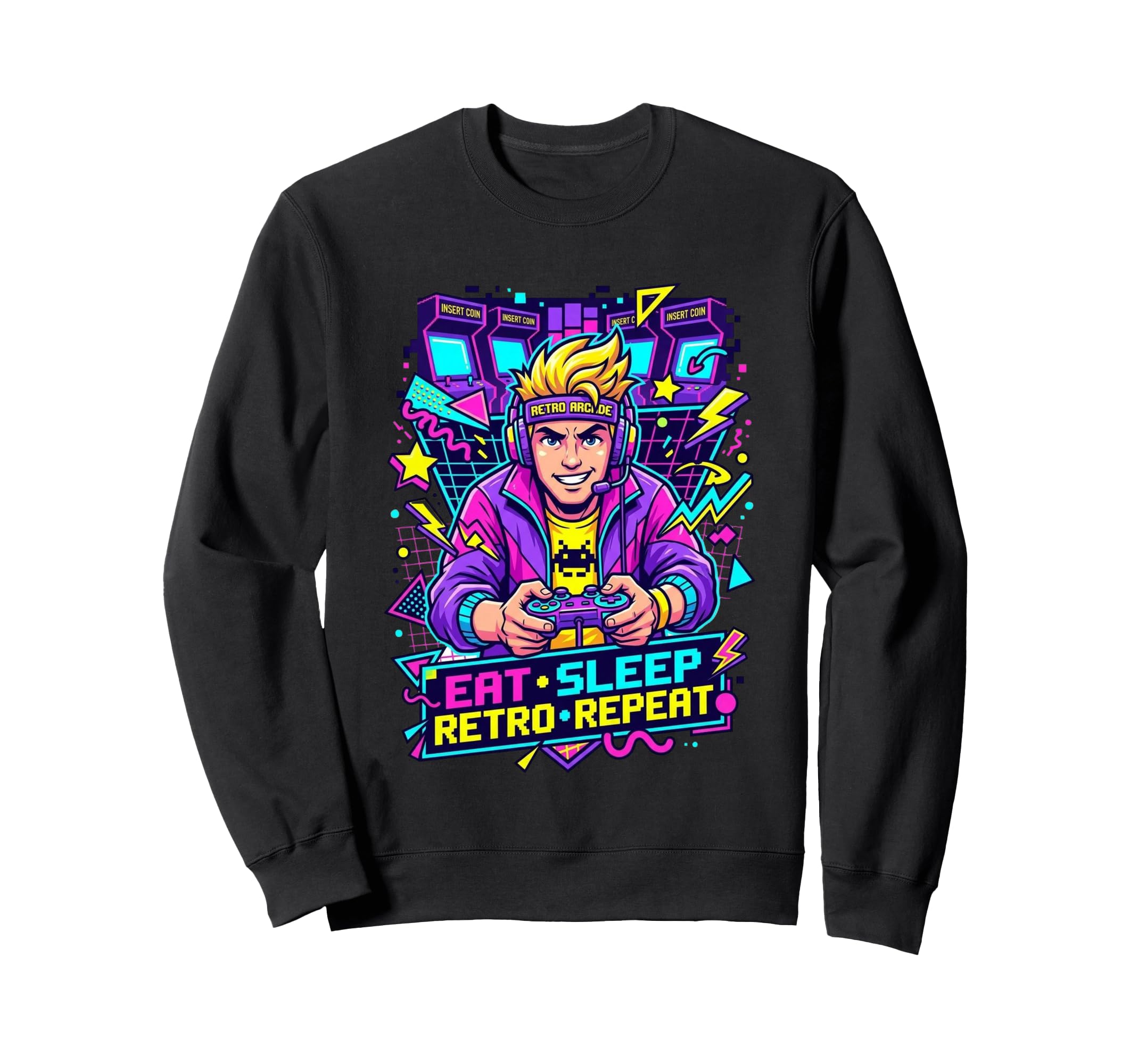 Eat Sleep Repeat 90S Arcade Sweatshirt - Aesthetic Graphic for Adults - T-Shirt, Sweatshirt, Hoodie