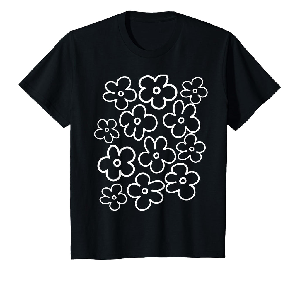 Black And White Flower Pattern T-Shirt - Aesthetic Graphic for Adults - T-Shirt, Sweatshirt, Hoodie