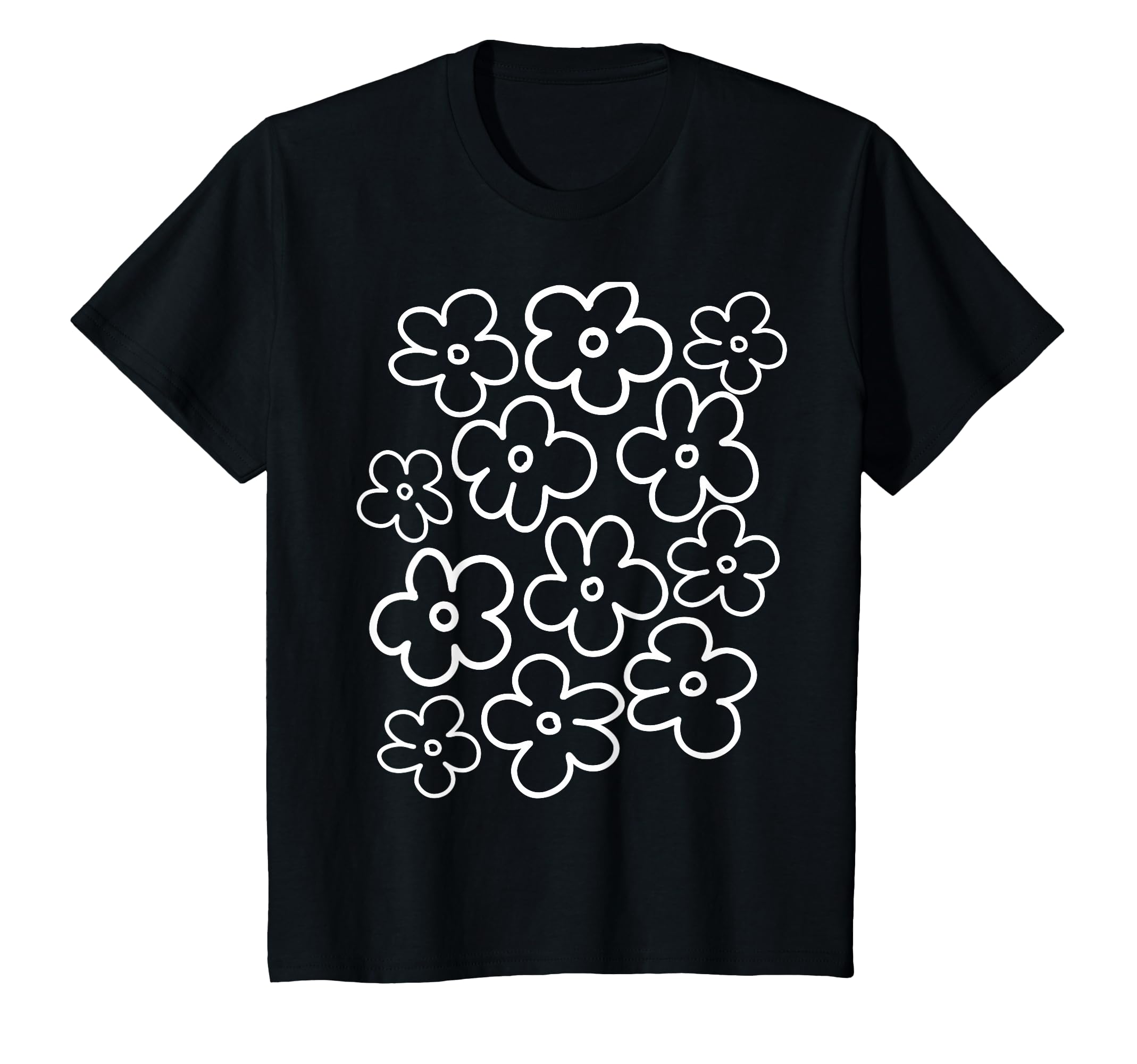 Black And White Flower Pattern T-Shirt - Aesthetic Graphic for Adults - T-Shirt, Sweatshirt, Hoodie