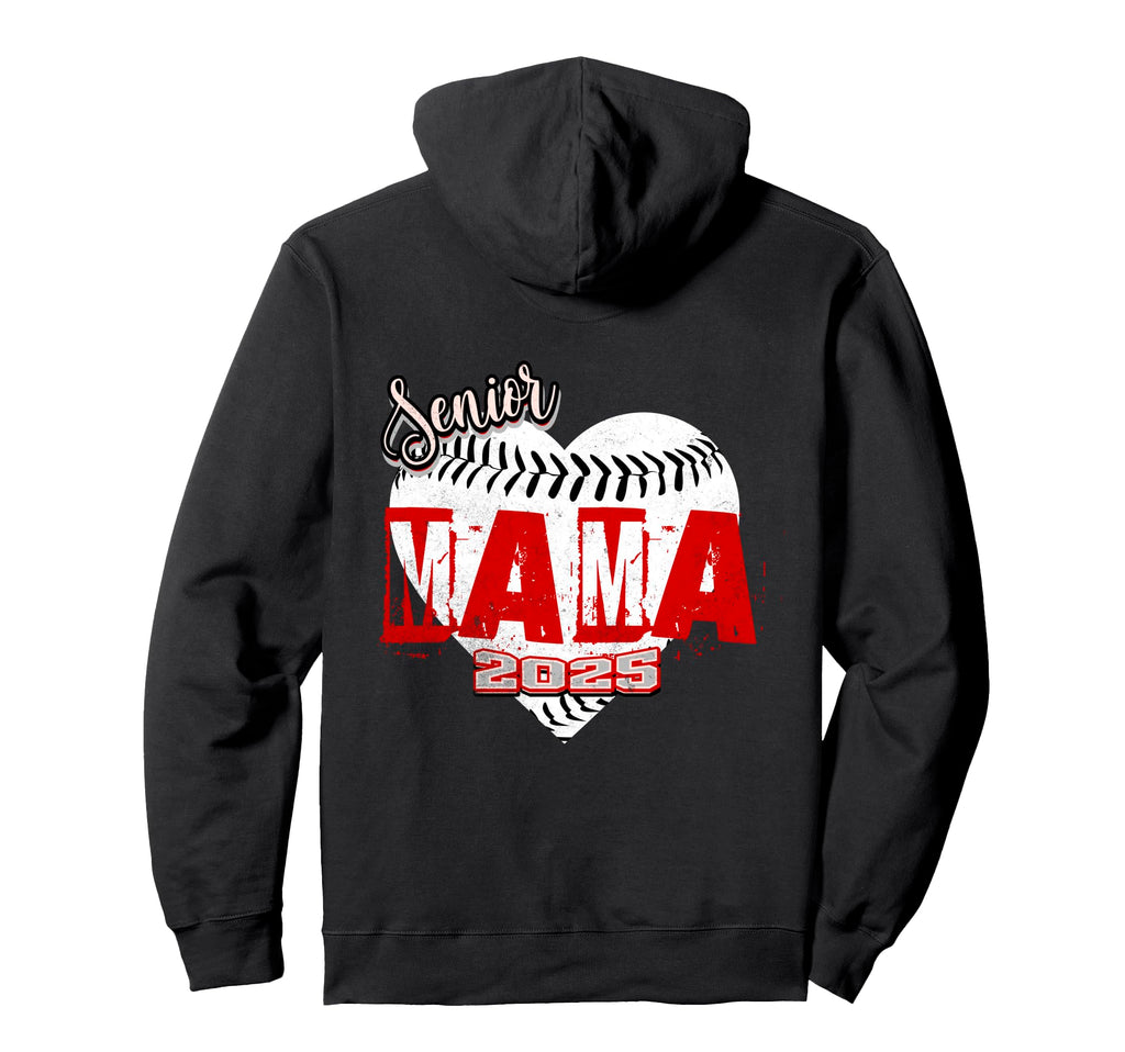 Senior Mom Class 2025 Baseball Mama Heart Hoodie - Graphic Print Unisex - T-Shirt, Sweatshirt, Hoodie