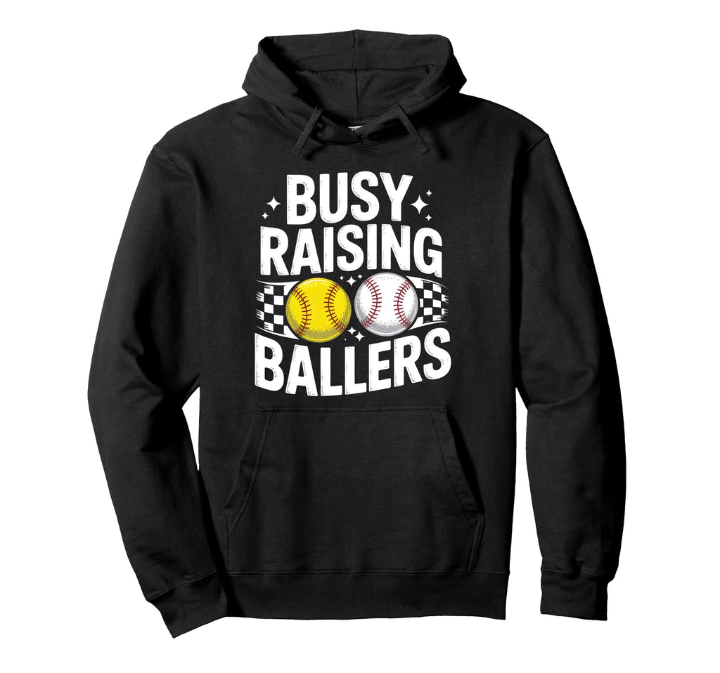 Busy Raising Ballers Moms Baseball Hoodie - Novelty Apparel for Adults - T-Shirt, Sweatshirt, Hoodie