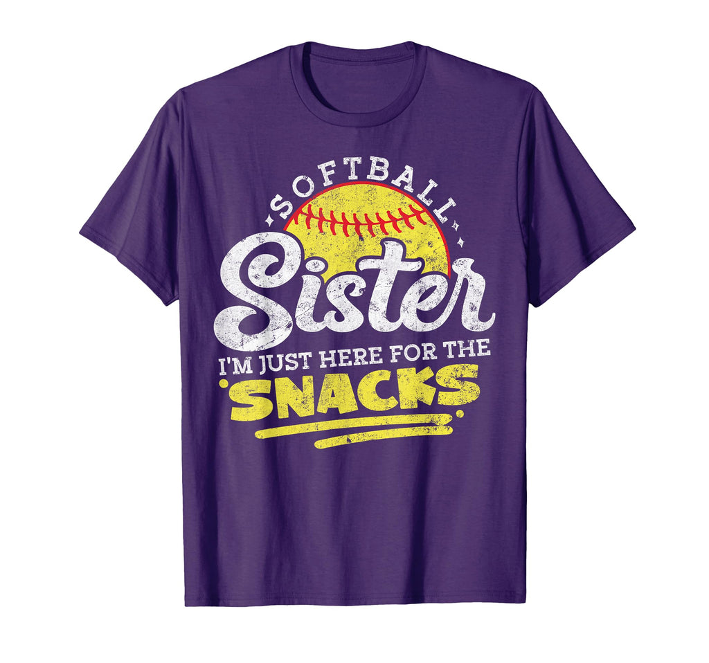 Softball Sister Im Just Here Snacks Funny T-Shirt - Minimalist Print Unisex - T-Shirt, Sweatshirt, Hoodie