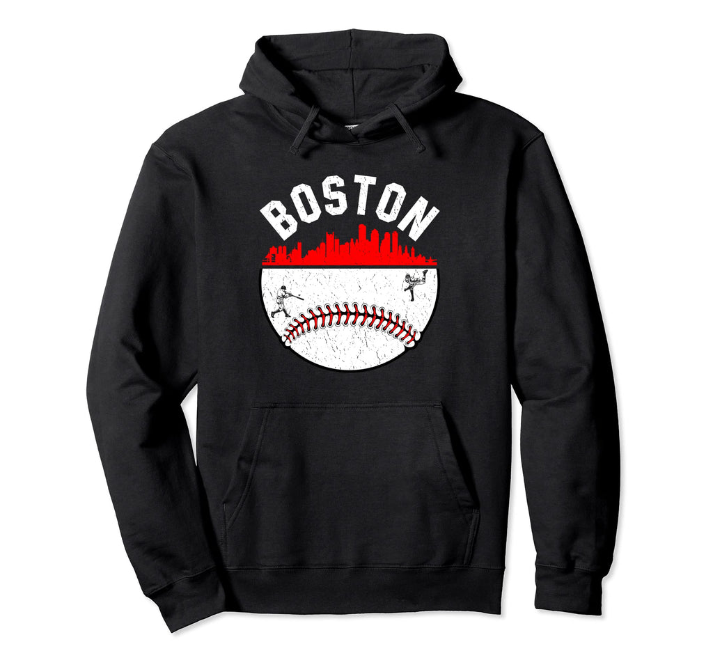 Boston Cityscape Baseball Distressed Hoodie - Fun Novelty Design Unisex - T-Shirt, Sweatshirt, Hoodie