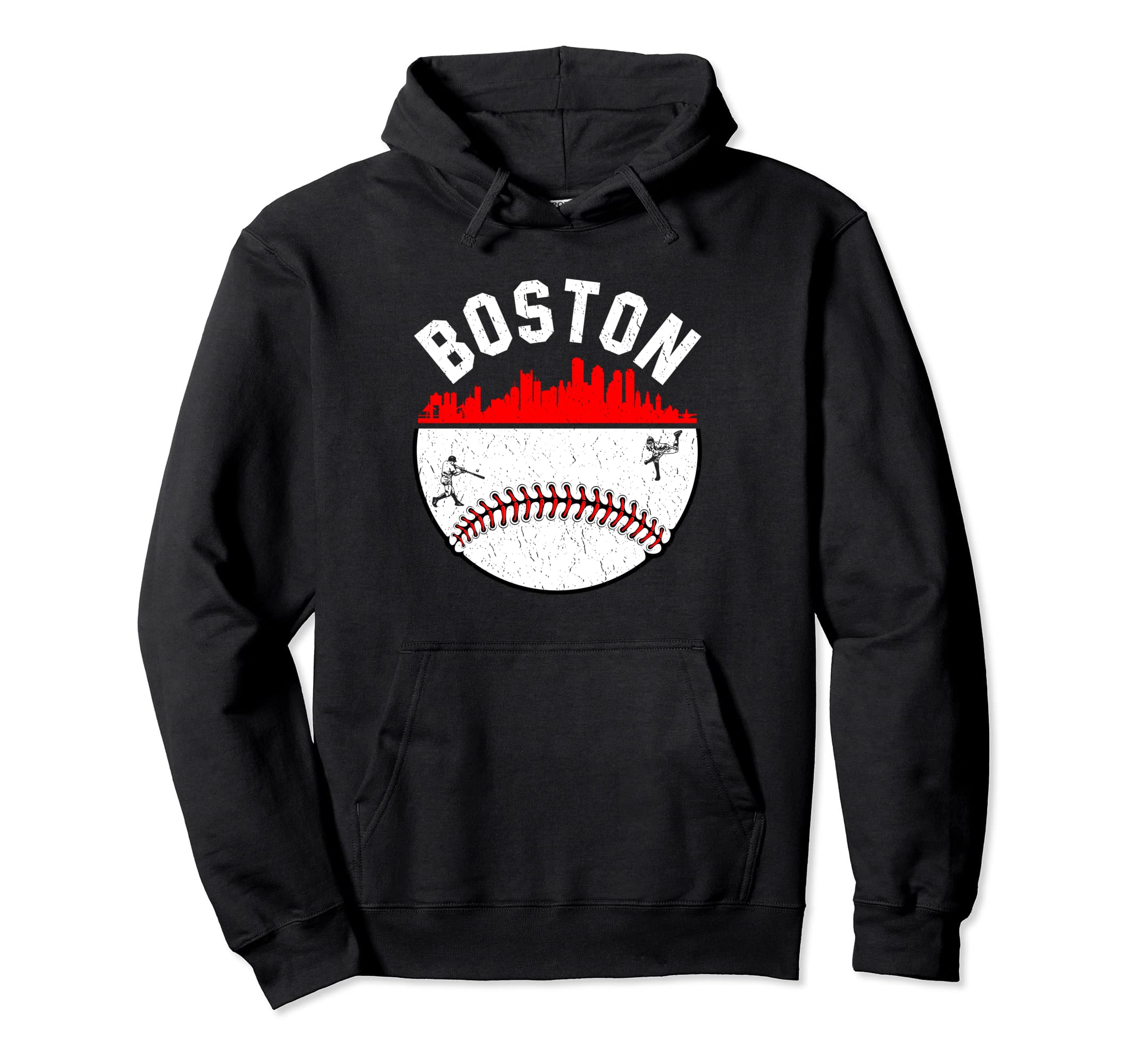 Boston Cityscape Baseball Distressed Hoodie - Fun Novelty Design Unisex - T-Shirt, Sweatshirt, Hoodie