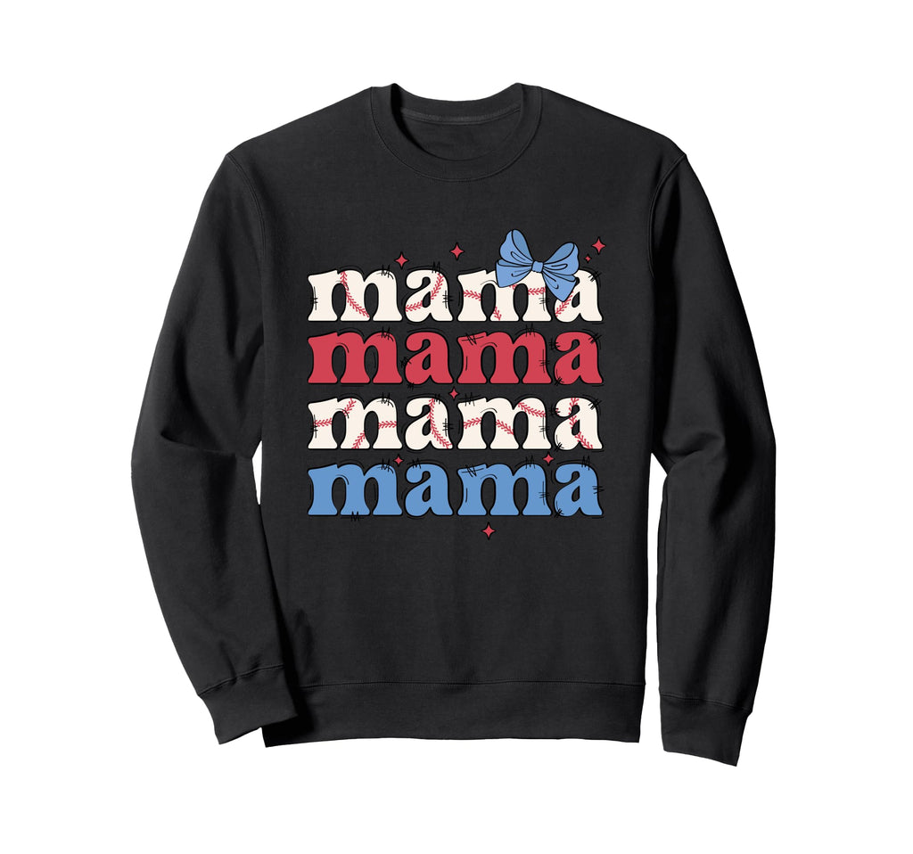 Mama Mama Mama Mama Baseball Bow Stars Sweatshirt - Minimalist Print Unisex - T-Shirt, Sweatshirt, Hoodie