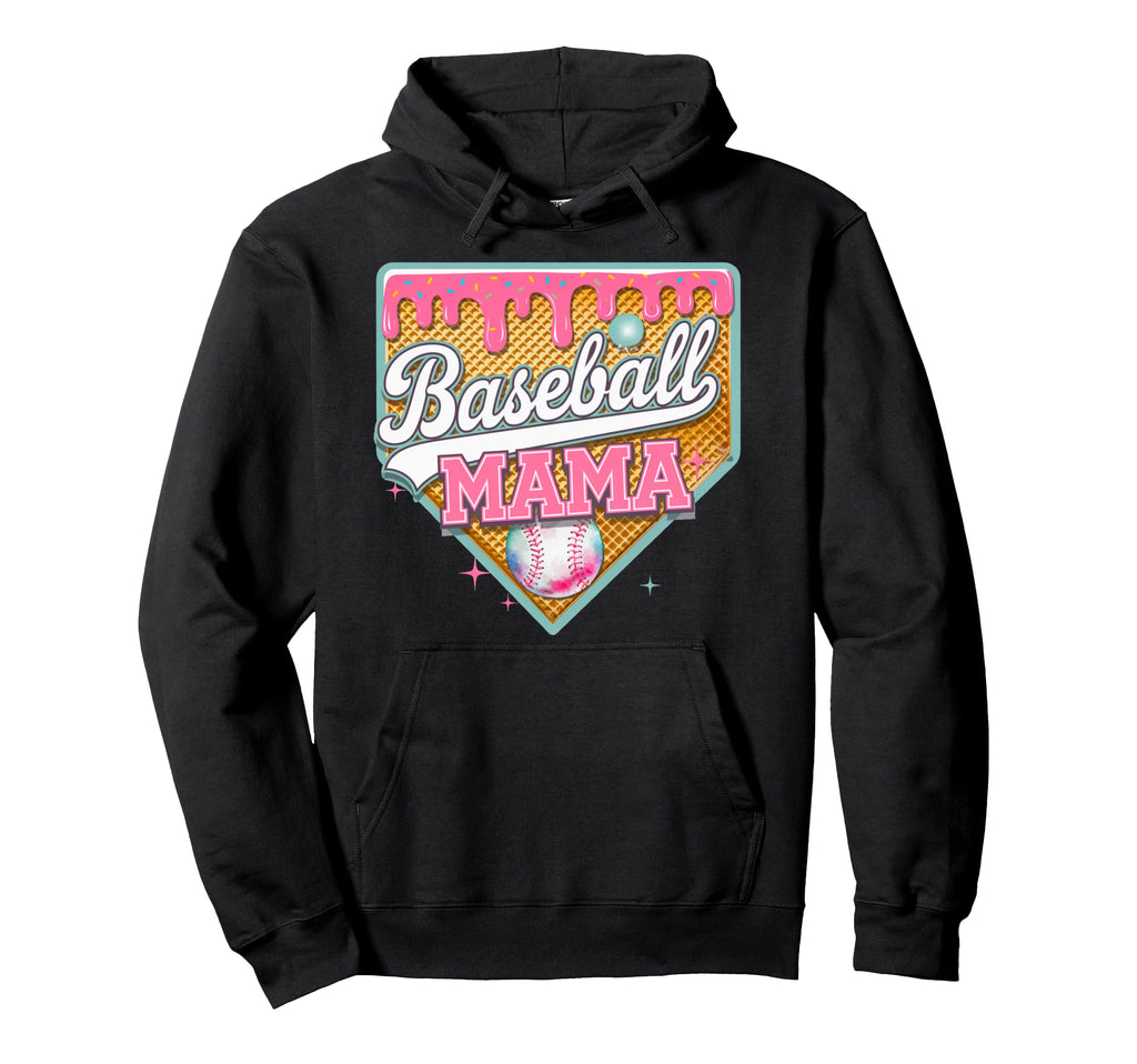 Baseball Mama Home Plate Ice Cream Drip Hoodie - Novelty Apparel Men Women - T-Shirt, Sweatshirt, Hoodie