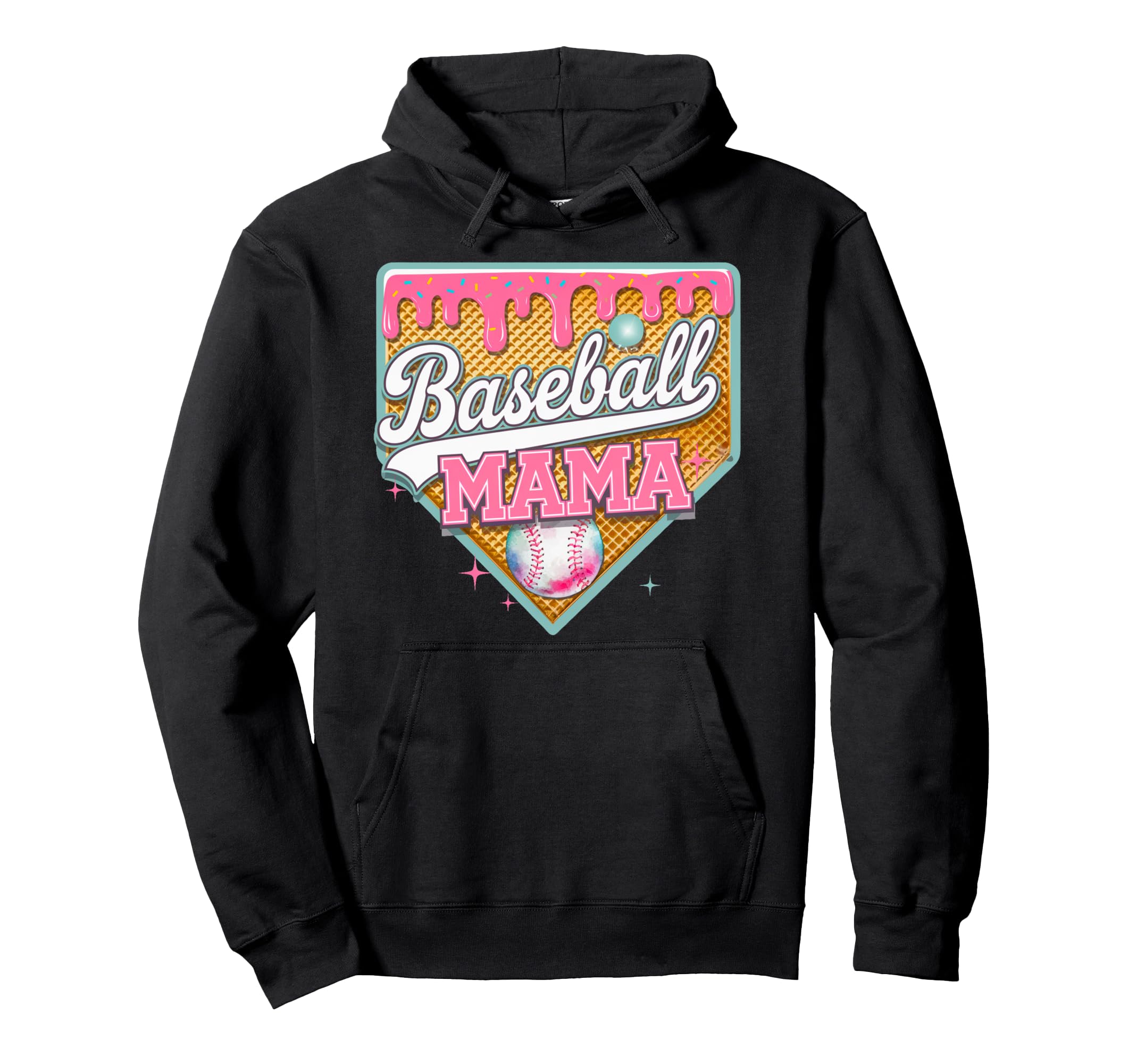 Baseball Mama Home Plate Ice Cream Drip Hoodie - Novelty Apparel Men Women - T-Shirt, Sweatshirt, Hoodie