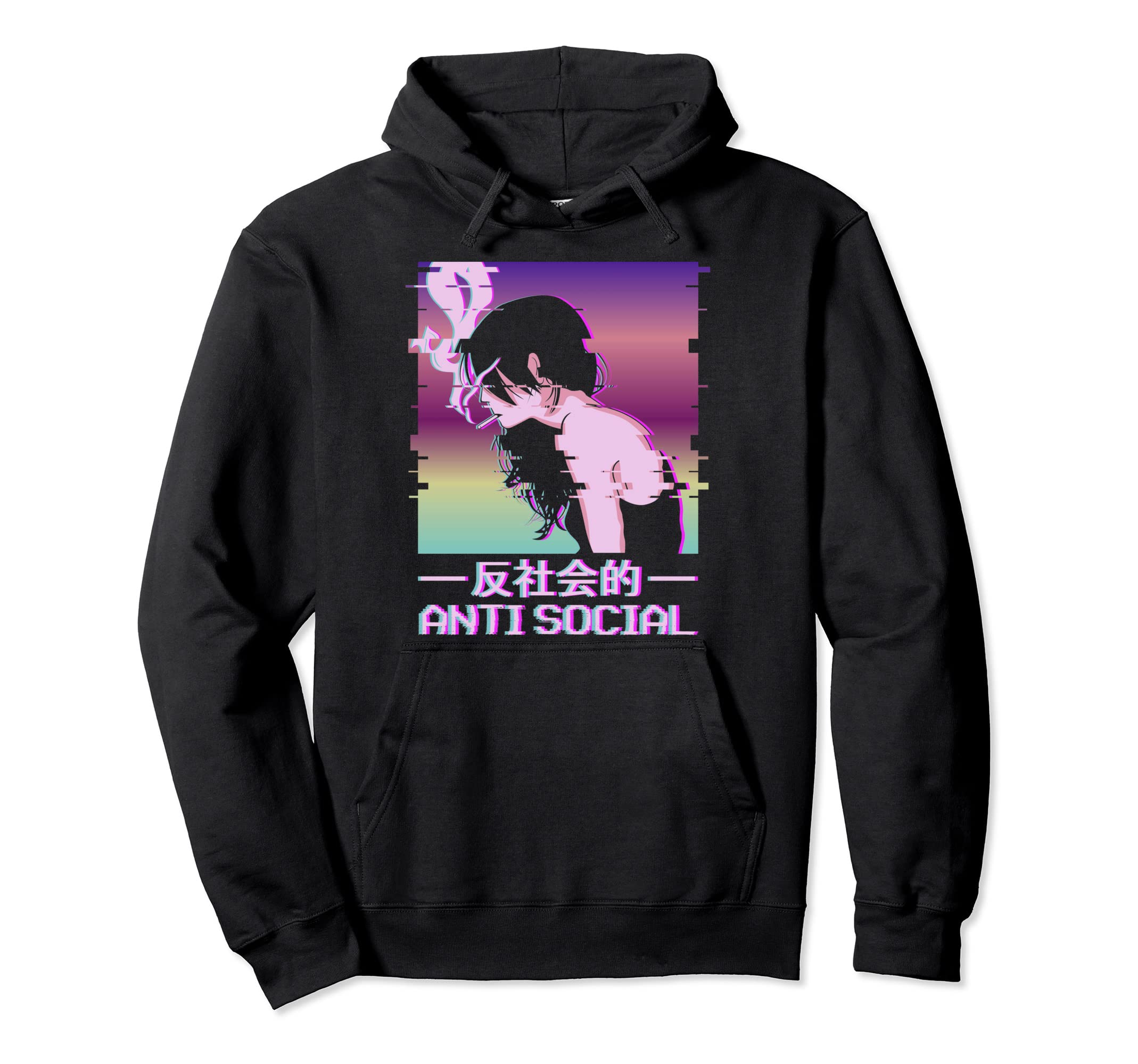 Anti Social Anime Vaporwave Aesthetic Hoodie - Trendy Graphic for Adults - T-Shirt, Sweatshirt, Hoodie