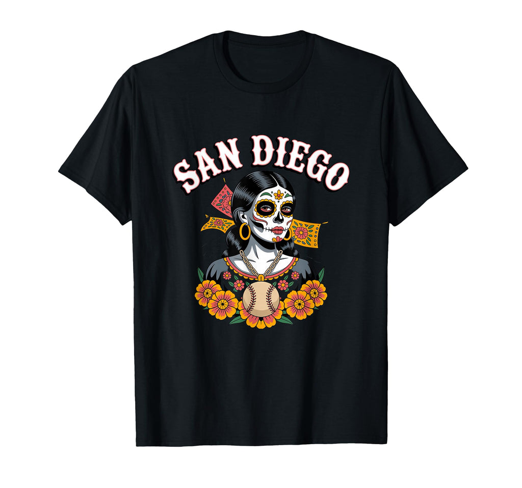 San Diego Sugar Skull Baseball Dia De T-Shirt - Fun Novelty Design Unisex - T-Shirt, Sweatshirt, Hoodie