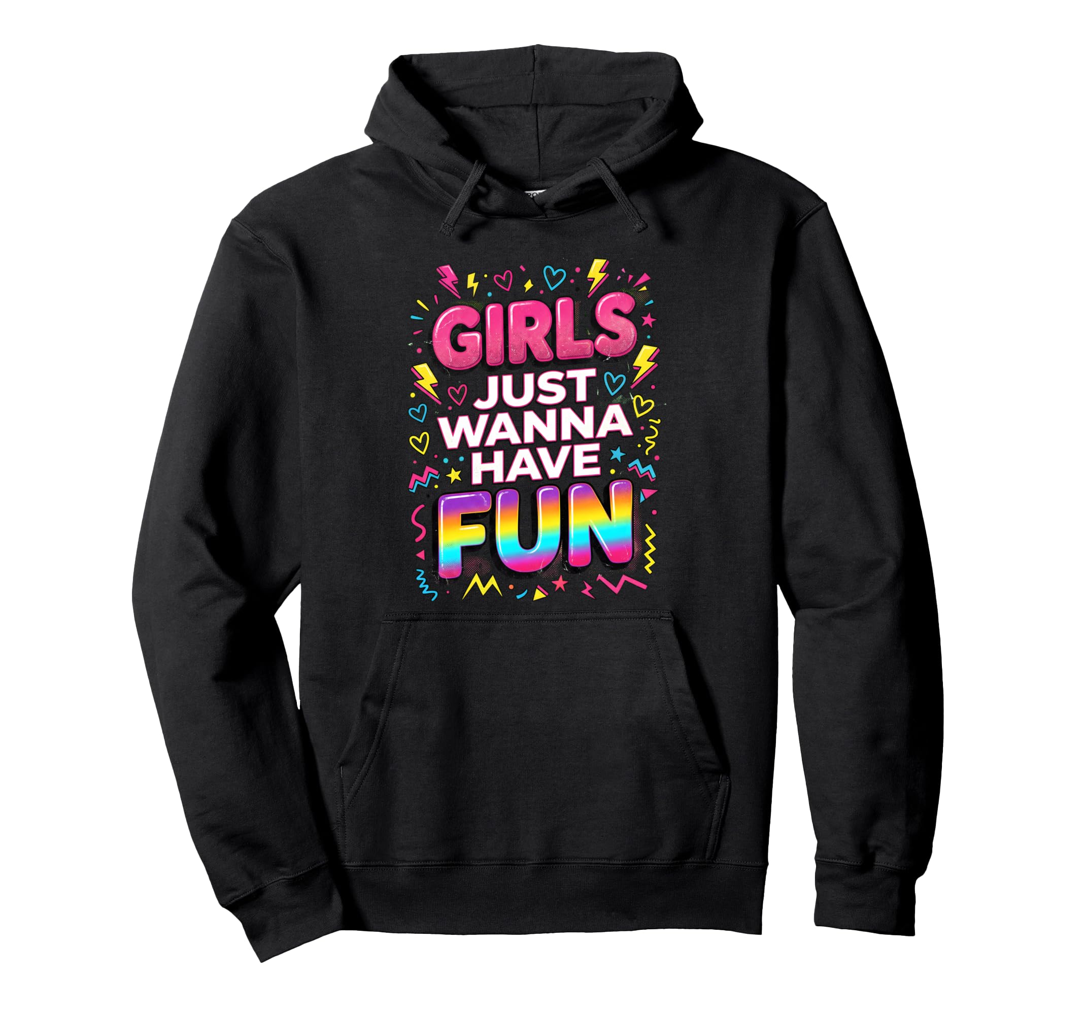 Vibrant 80S Doodle Just Wanna Have Fun Hoodie - Unique Graphic Unisex - T-Shirt, Sweatshirt, Hoodie