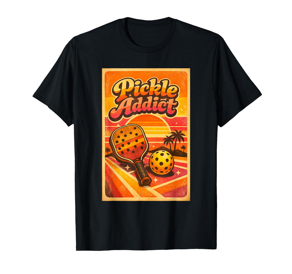 Pickle Addict 70S Pickleball Sunset T-Shirt - Aesthetic Graphic for Adults - T-Shirt, Sweatshirt, Hoodie