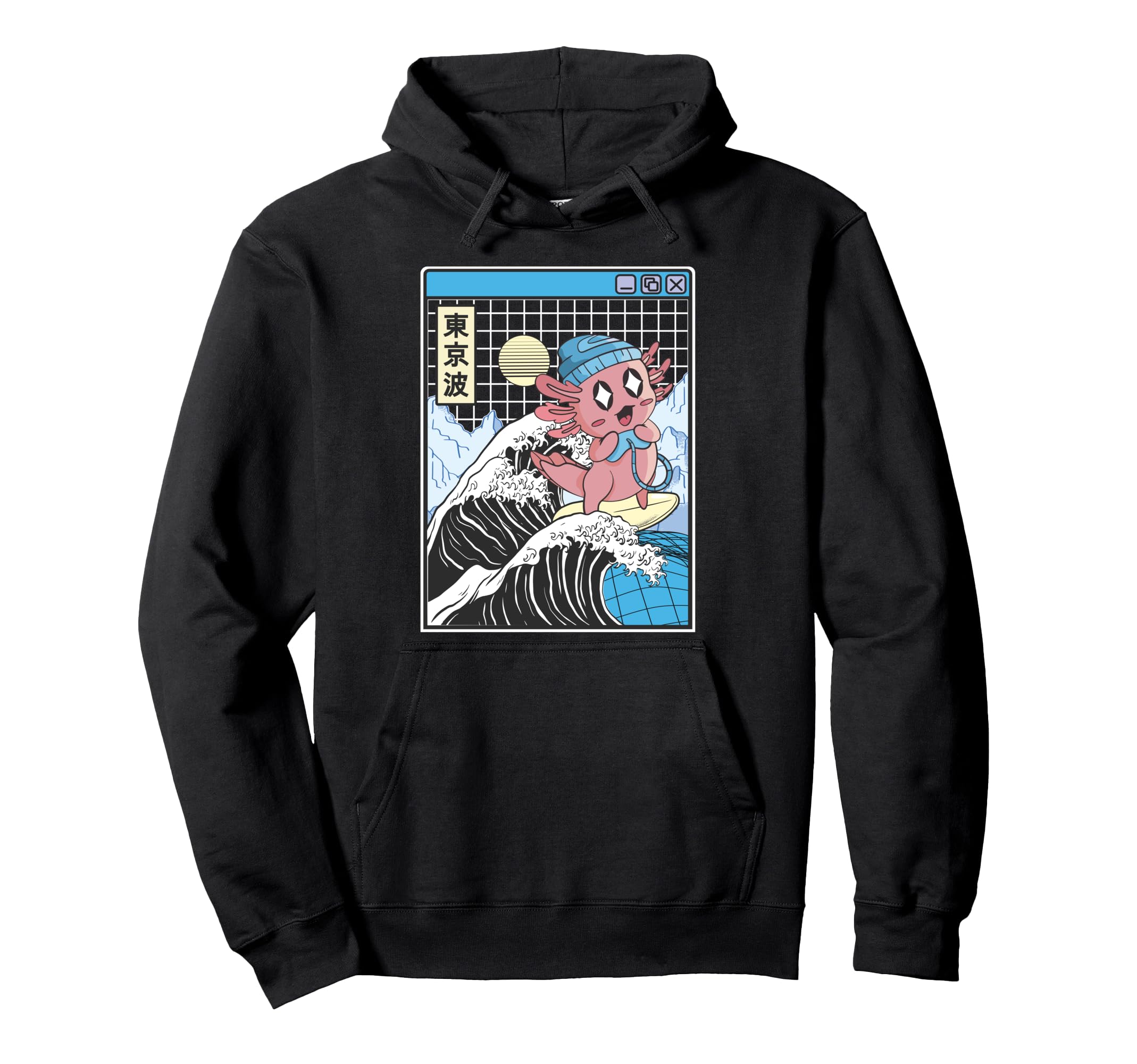 Gaming Axolotl Surfing Kanagawa Hoodie - Casual Everyday Wear for Adults - T-Shirt, Sweatshirt, Hoodie