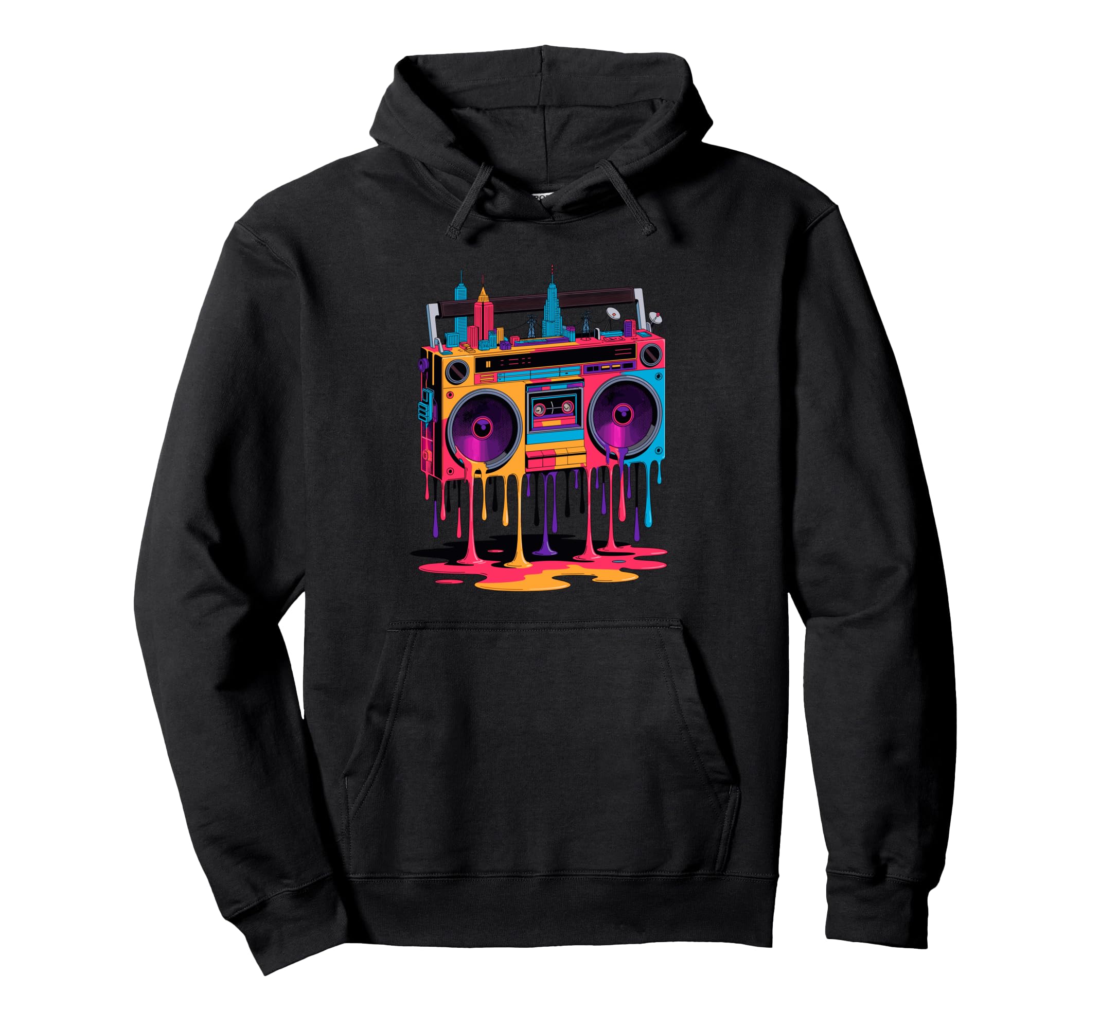 Dripping Paint Boombox Old School 80S Hoodie - Trendy Graphic for Adults - T-Shirt, Sweatshirt, Hoodie