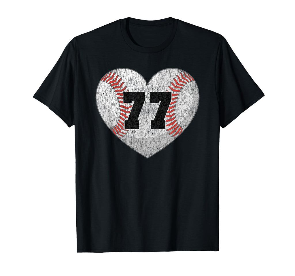Baseball Number 77 Distressed T-Shirt - Casual Everyday Wear Men Women - T-Shirt, Sweatshirt, Hoodie