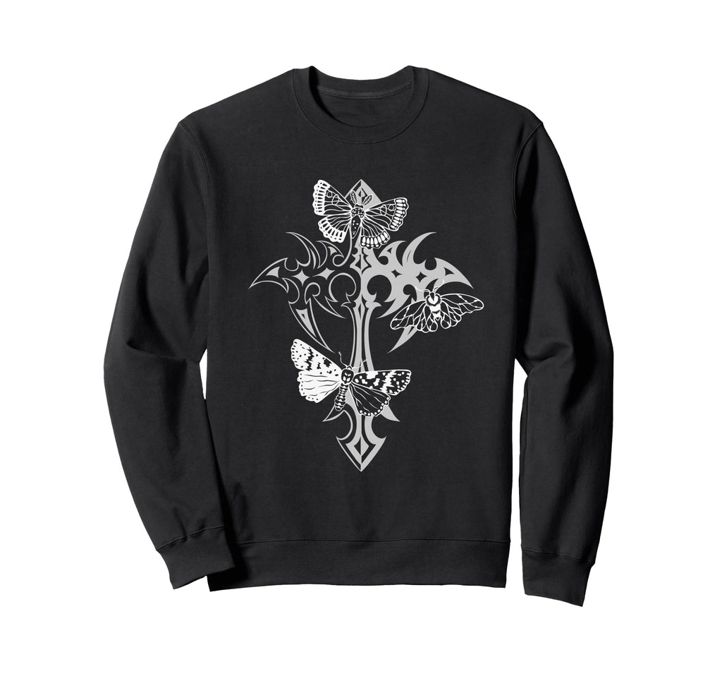 Gothic Cross Moth Grunge Sweatshirt - Fun Novelty Design for Adults - T-Shirt, Sweatshirt, Hoodie