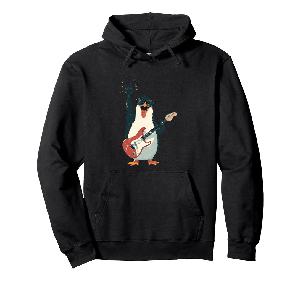 Rock Penguin Guitarist Funny Animal Hoodie - Trendy Graphic for Adults - T-Shirt, Sweatshirt, Hoodie