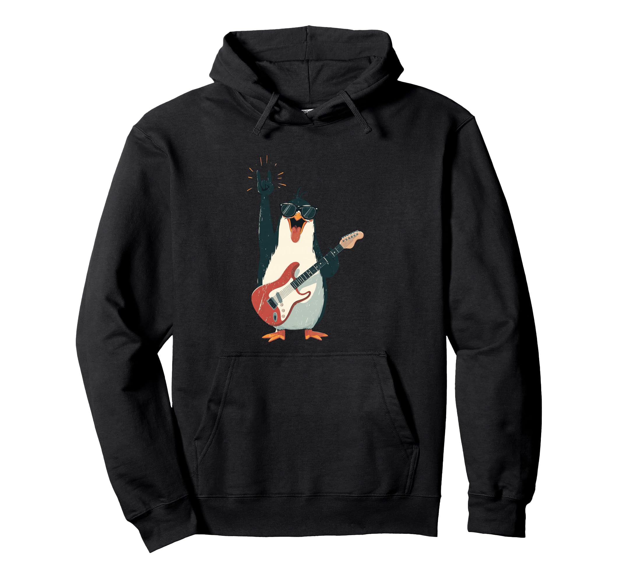 Rock Penguin Guitarist Funny Animal Hoodie - Trendy Graphic for Adults - T-Shirt, Sweatshirt, Hoodie