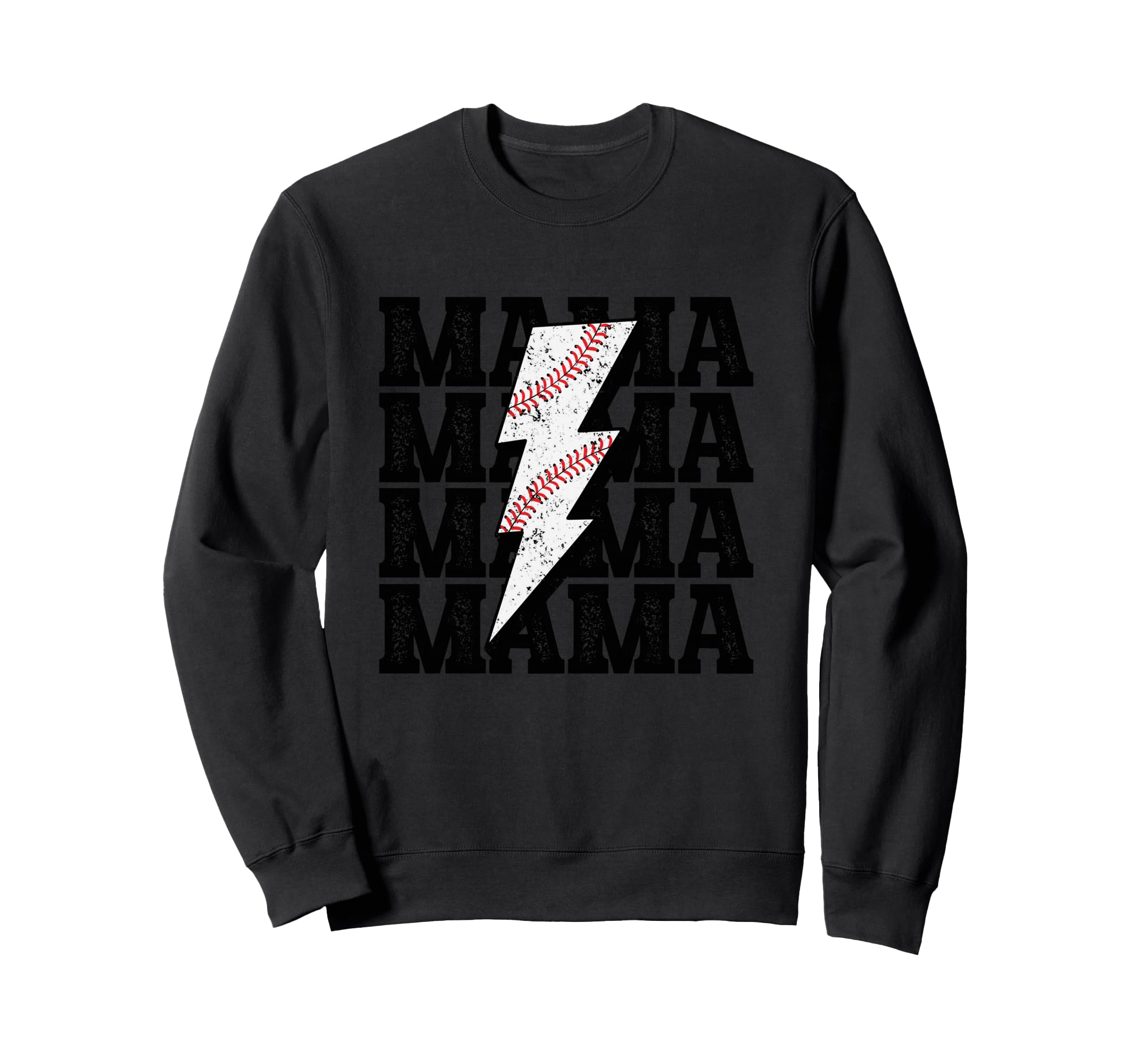 Baseball Mama Distressed Lightning Sweatshirt - Unique Graphic Men Women - T-Shirt, Sweatshirt, Hoodie
