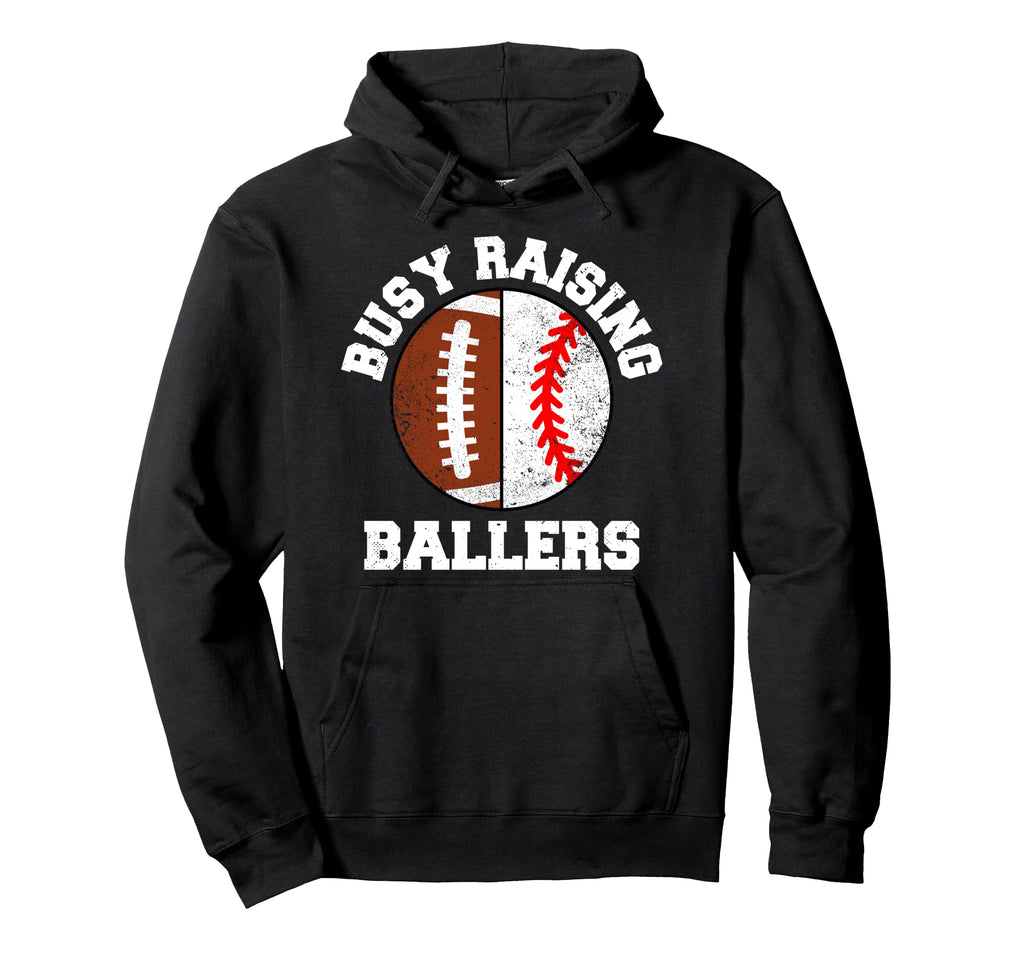 Busy Raising Ballers Funny Football Hoodie - Minimalist Print for Adults - T-Shirt, Sweatshirt, Hoodie