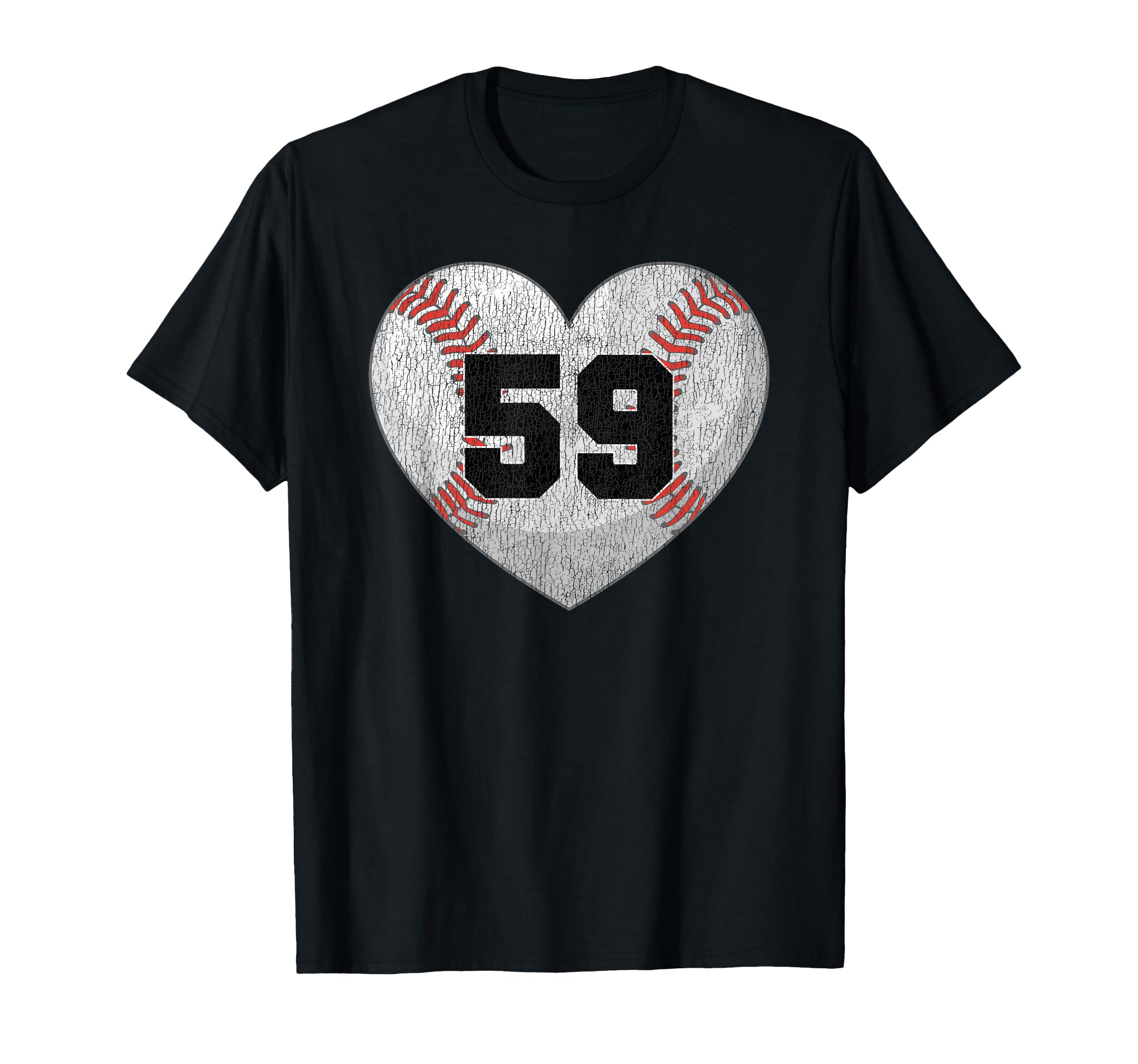 Baseball Number 59 Distressed Heart T-Shirt - Custom Art Print Men Women - T-Shirt, Sweatshirt, Hoodie