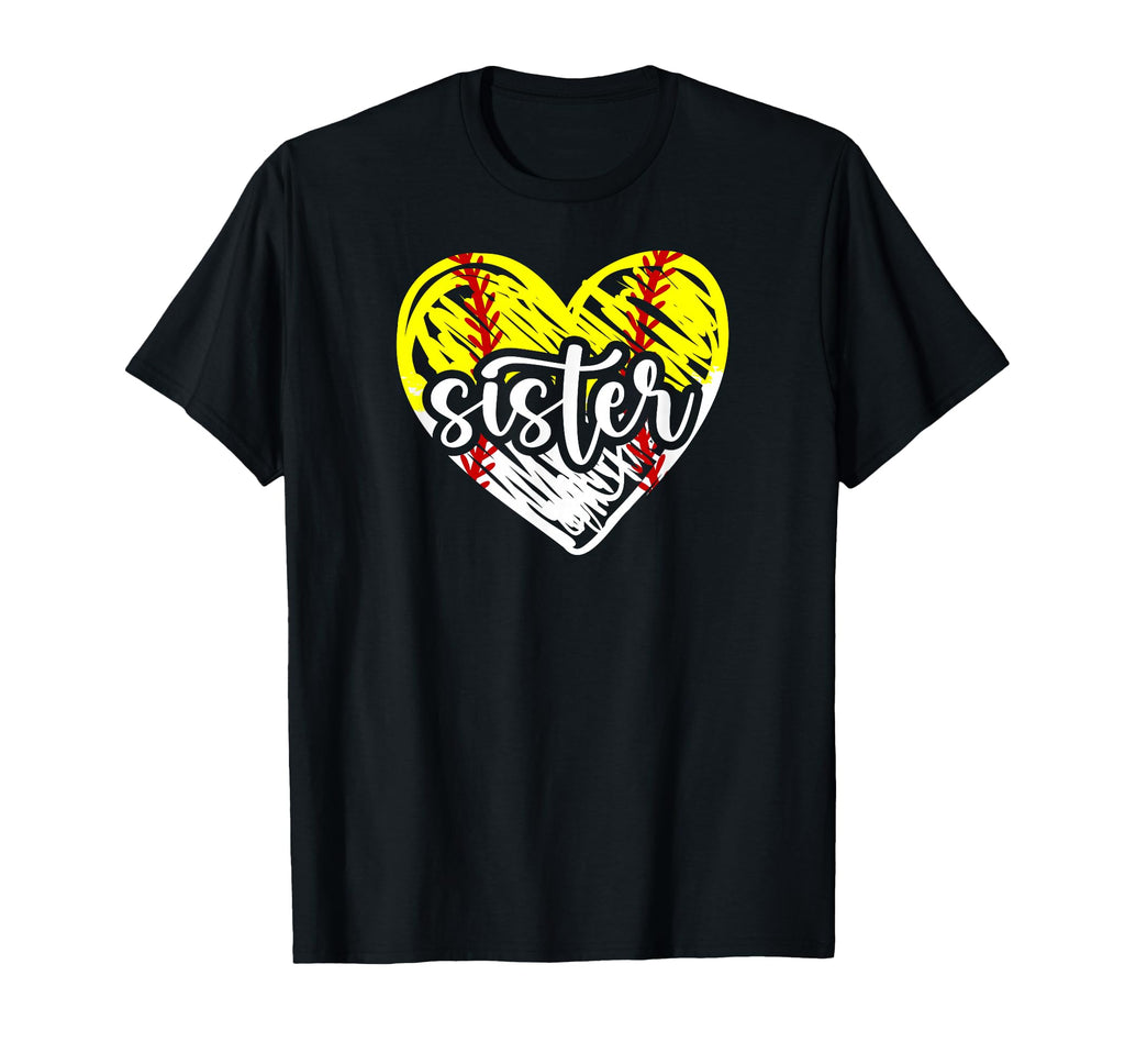 Softball Baseball Sister Heart T-Shirt - Fun Novelty Design for Adults - T-Shirt, Sweatshirt, Hoodie