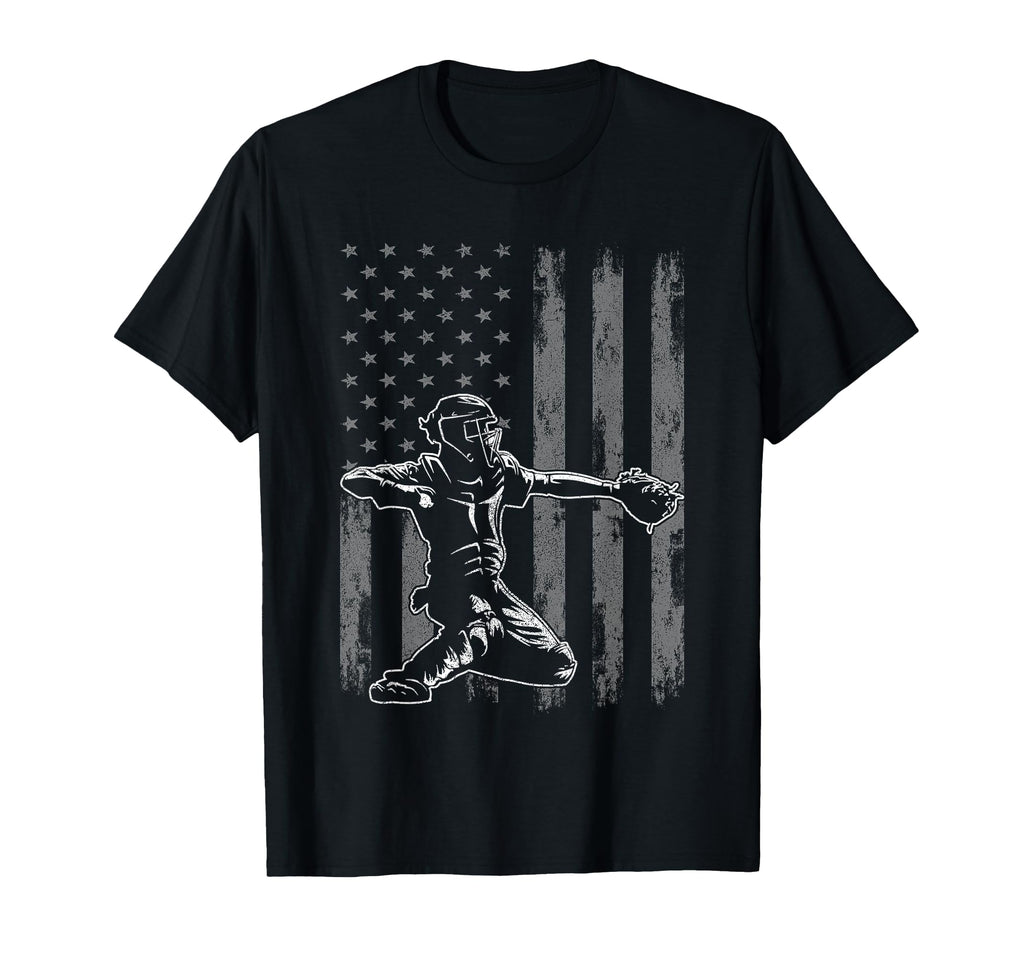 Baseball Catcher Baseball Usa Flag T-Shirt - Trendy Graphic for Adults - T-Shirt, Sweatshirt, Hoodie