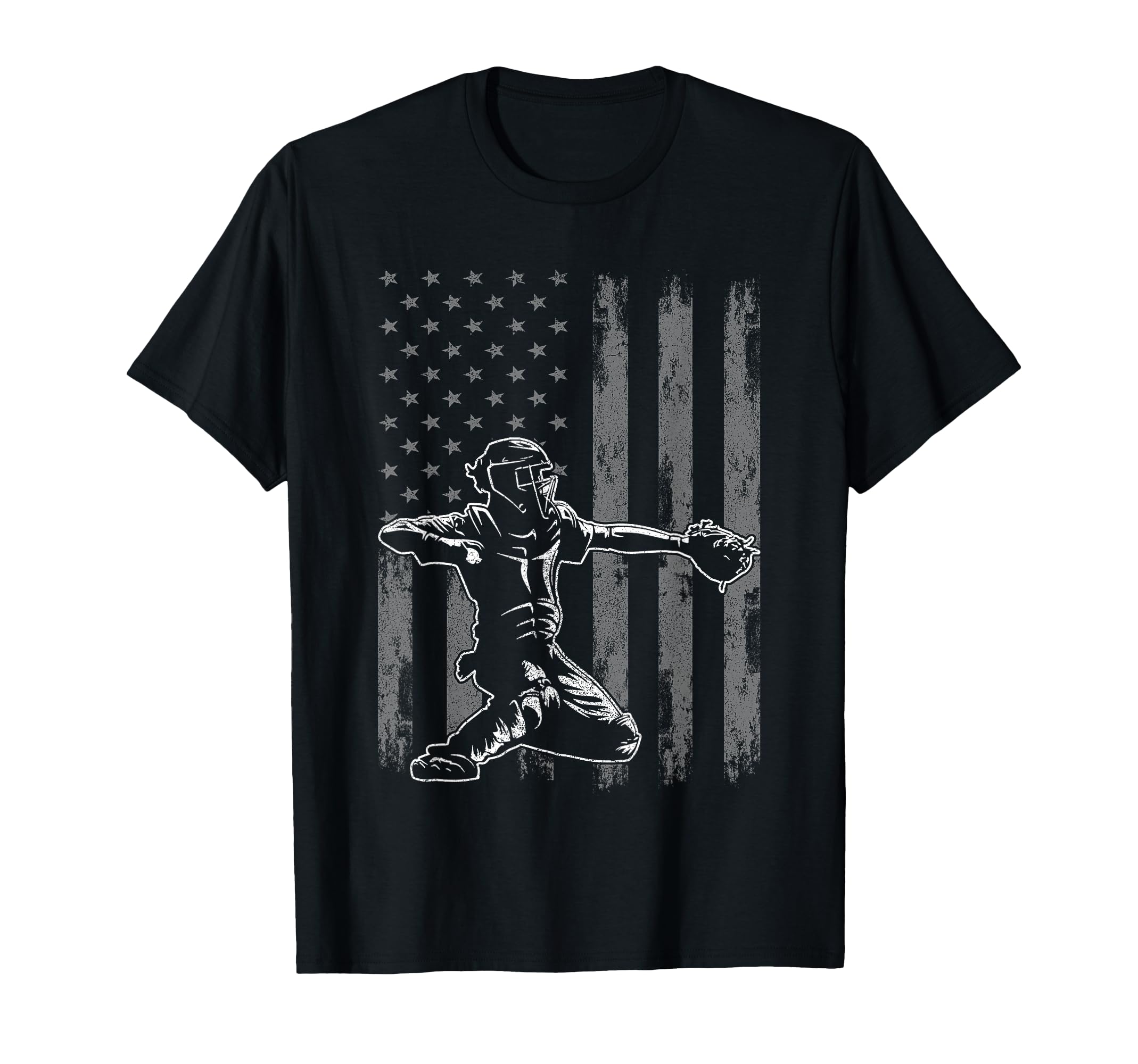 Baseball Catcher Baseball Usa Flag T-Shirt - Trendy Graphic for Adults - T-Shirt, Sweatshirt, Hoodie