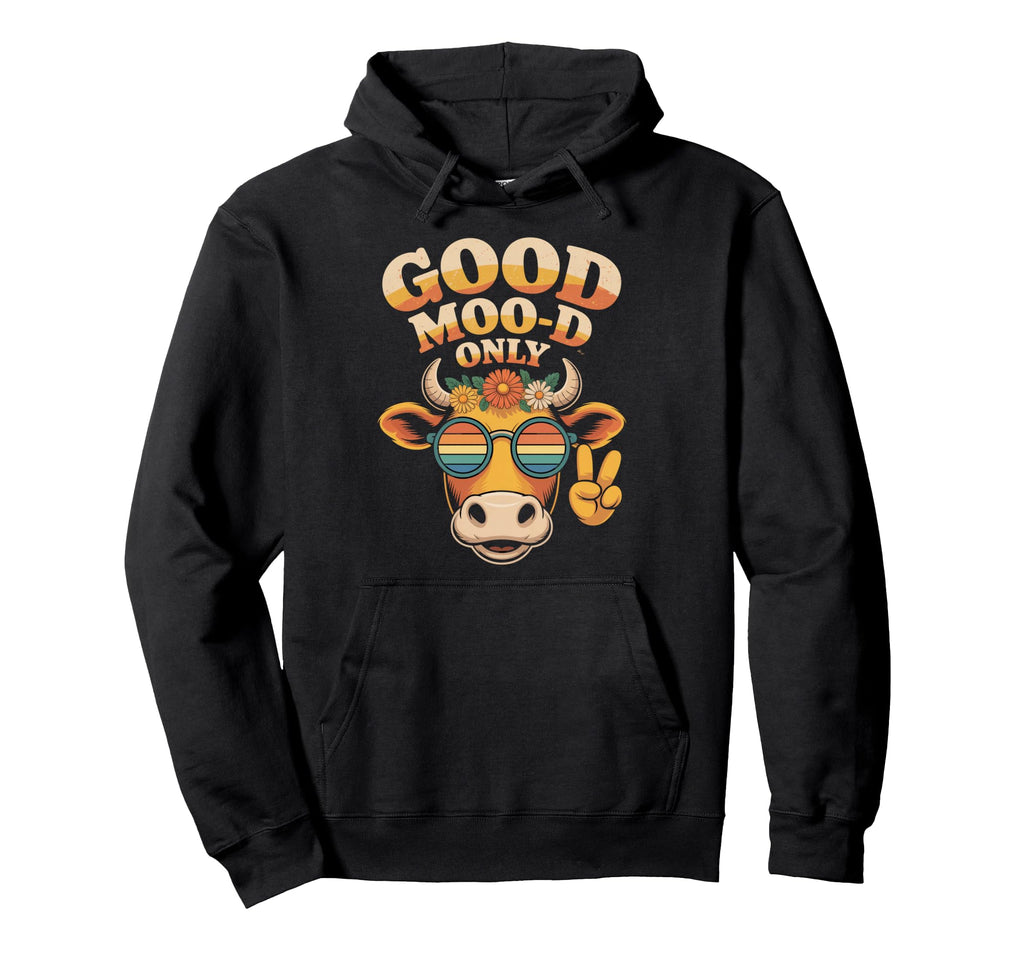 Good Moo D Only Cow Hippie Peace Vibes Hoodie - Minimalist Print for Adults - T-Shirt, Sweatshirt, Hoodie