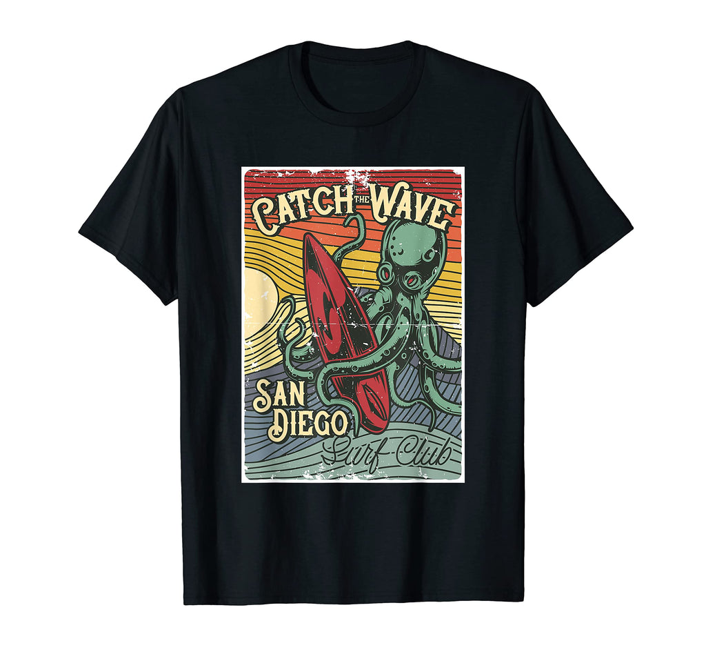 Catch Wave Kraken Surf Club San Diego T-Shirt - Custom Art Print Unisex - T-Shirt, Sweatshirt, Hoodie