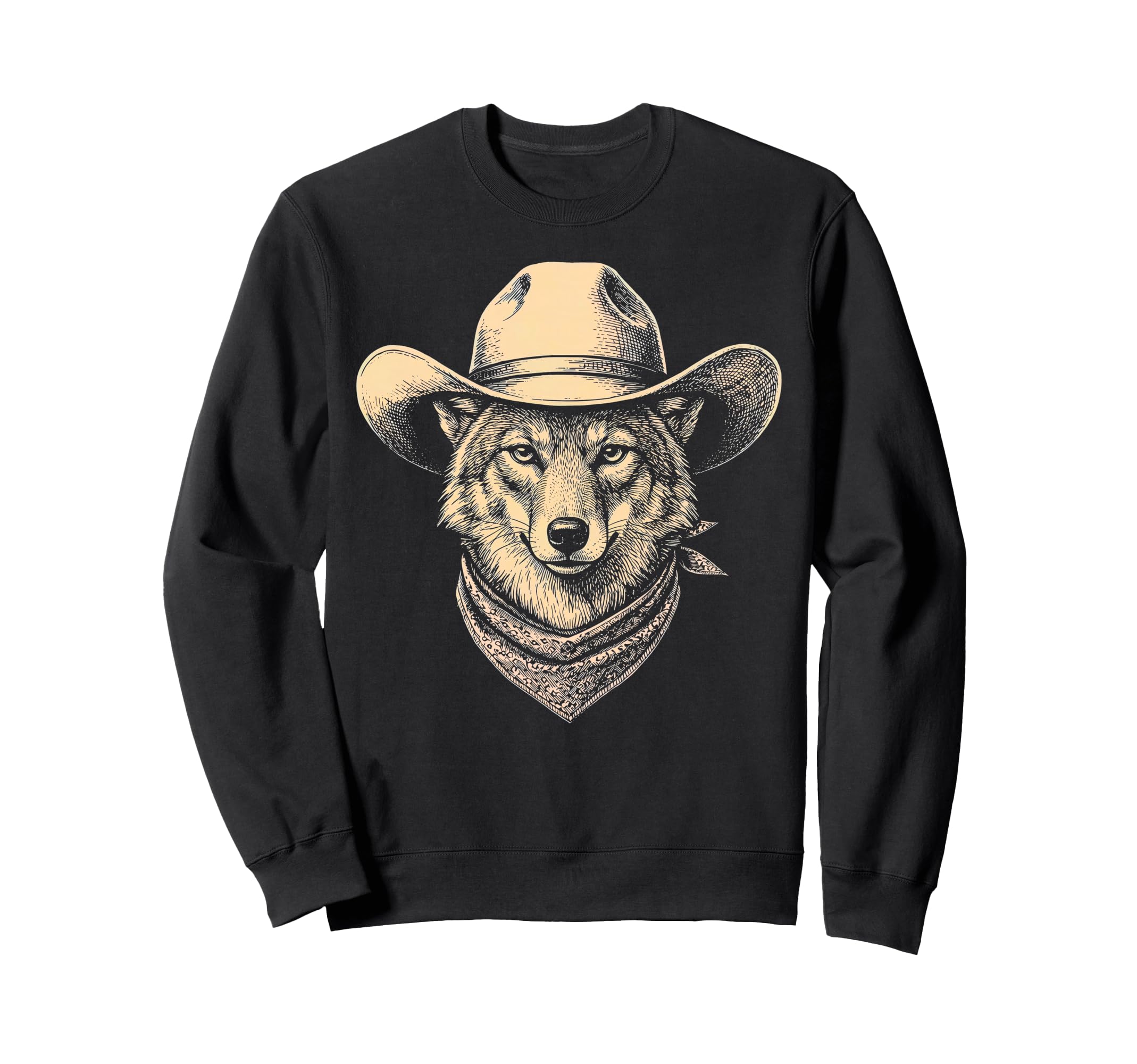 Coyote Cowboy Hat Bandana Western Sweatshirt - Novelty Apparel Men Women - T-Shirt, Sweatshirt, Hoodie