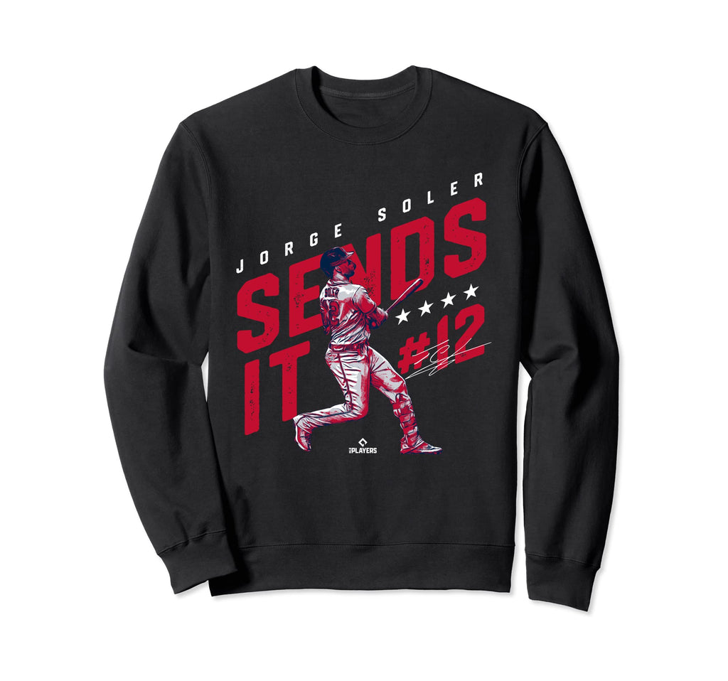 Jorge Soler Sends It Mlbpa Atlanta Sweatshirt - Novelty Apparel for Adults - T-Shirt, Sweatshirt, Hoodie
