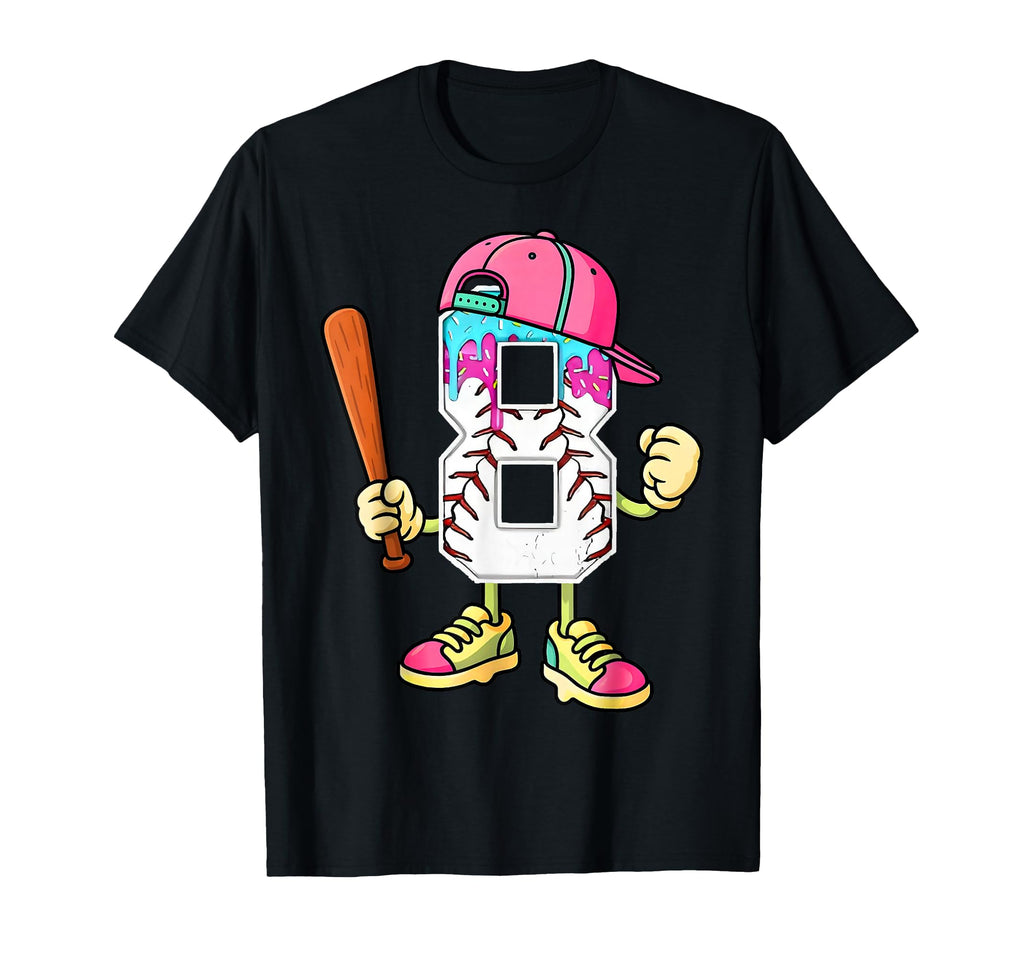 Baseball 8Th Birthday Ice Cream Drip 8 T-Shirt - Custom Art Print Unisex - T-Shirt, Sweatshirt, Hoodie