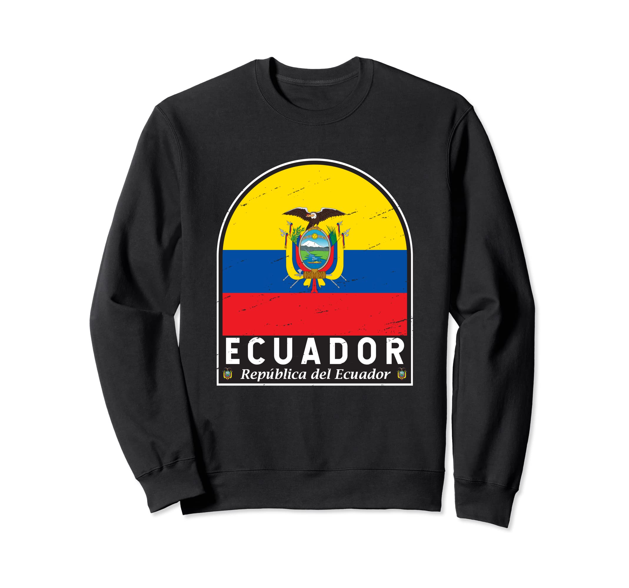 Ecuador Flag Emblem Distressed Sweatshirt - Fun Novelty Design for Adults - T-Shirt, Sweatshirt, Hoodie