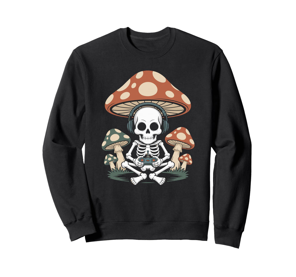 Skeleton Playing Video Games Dark Sweatshirt - Aesthetic Graphic Unisex - T-Shirt, Sweatshirt, Hoodie